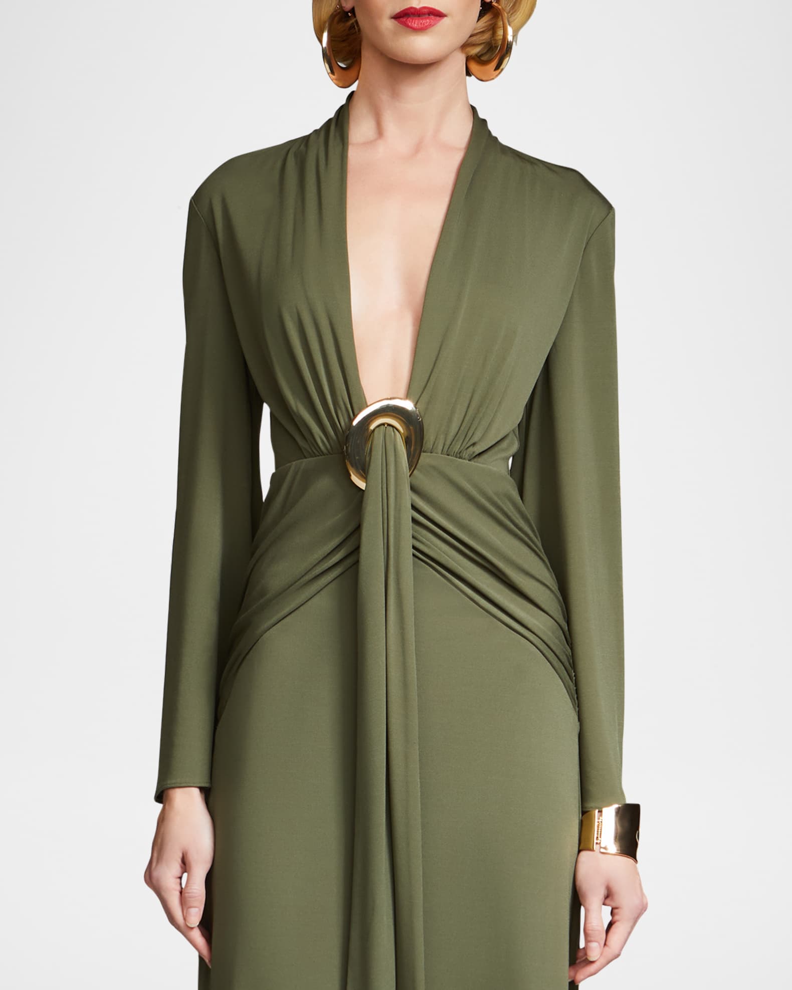 Halston Ahano Draped Deep V Neck Jersey Gown Neiman Marcus