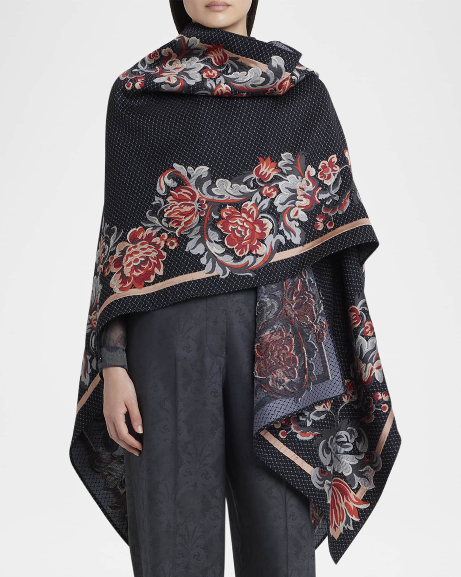 Floral Wool-Blend Cape  1
