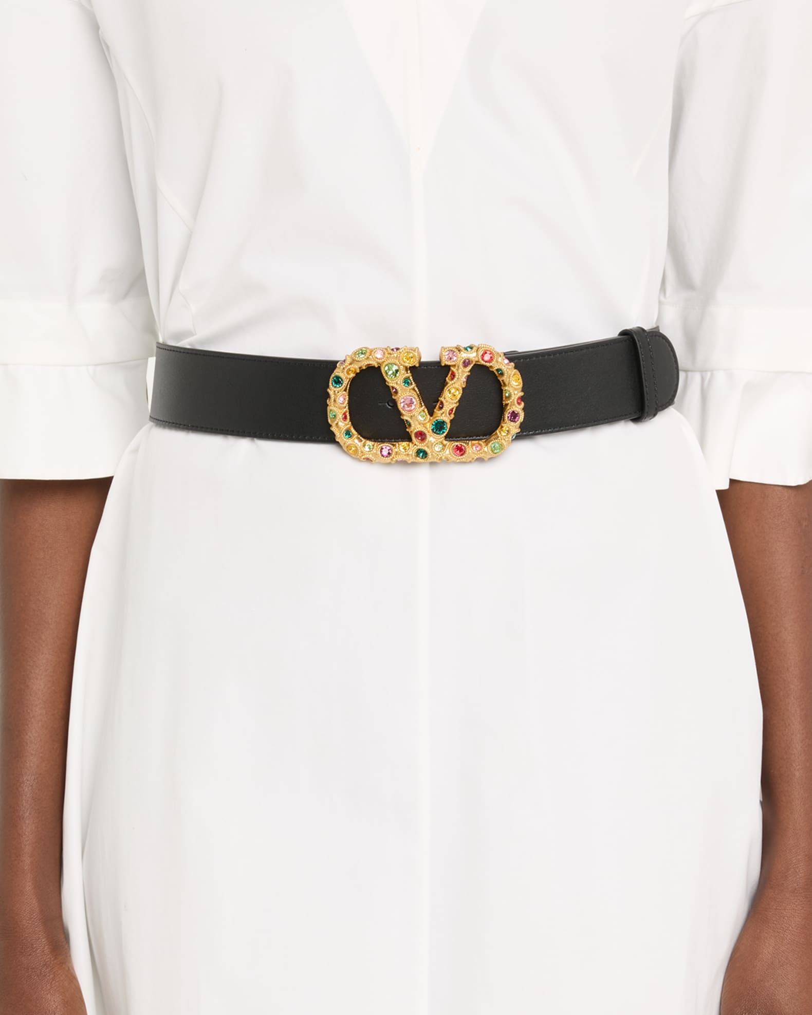 VLogo Signature Embellished Leather Belt, 40mm 1