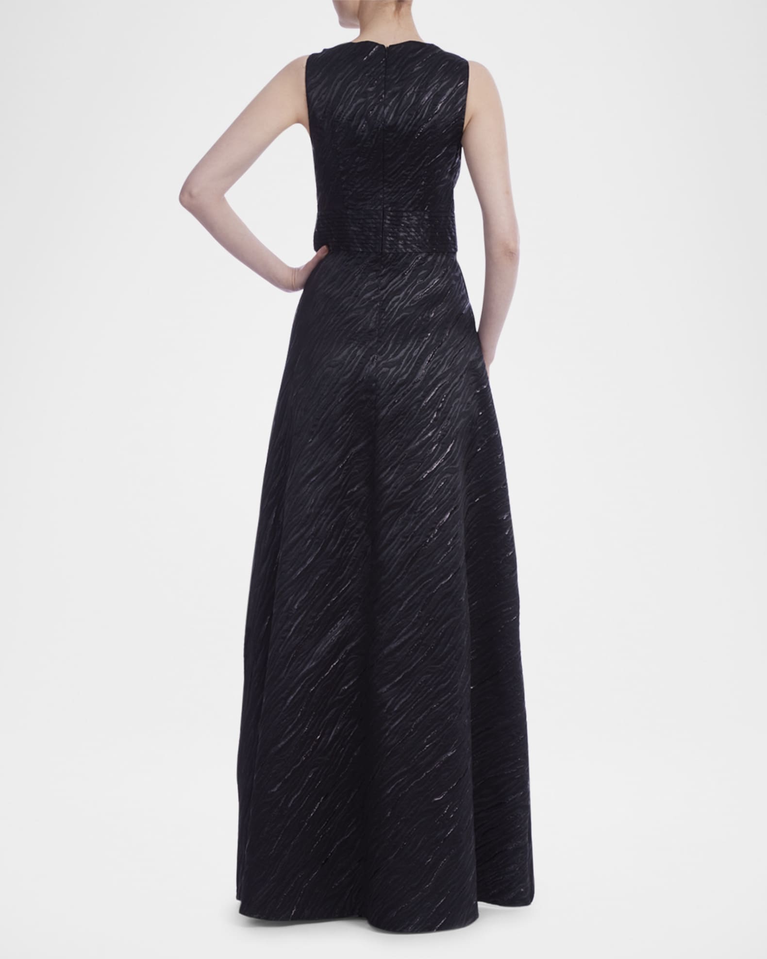 Sleeveless Deep V-Neck Metallic Gown 1