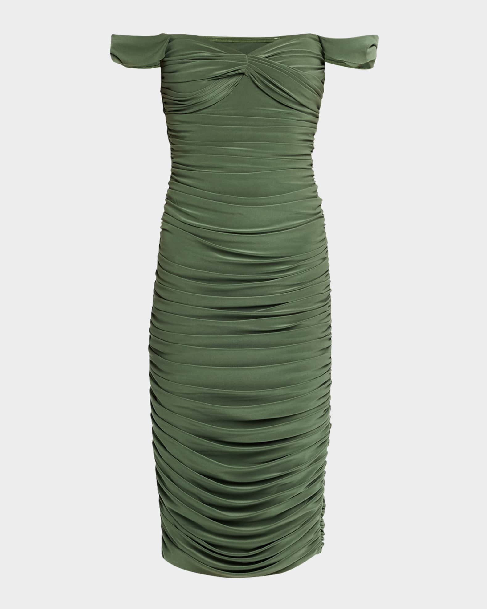 Walter Shirred Midi Dress with Winglet Sleeves 0