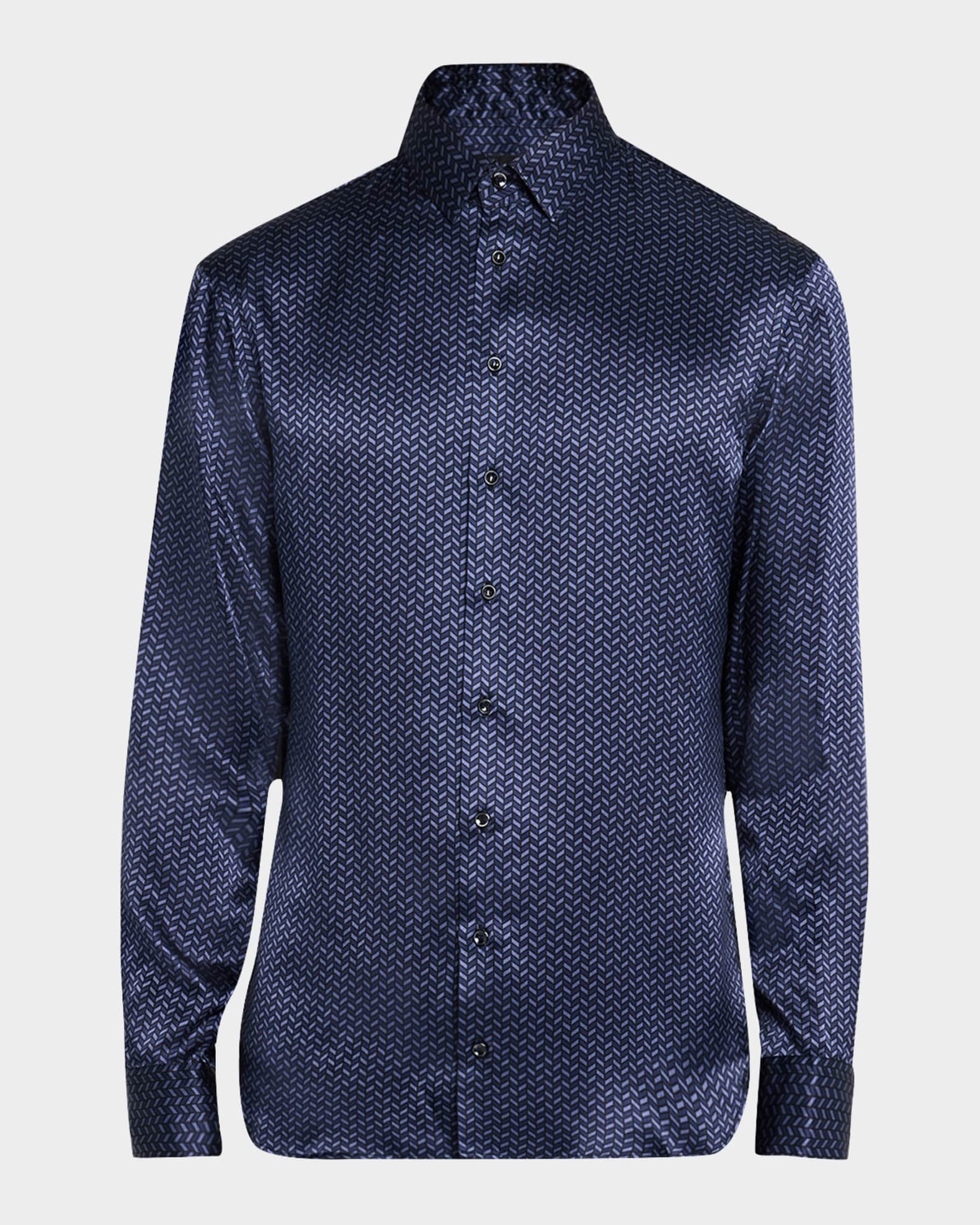 Giorgio Armani Men's Silk Chevron Dress Shirt | Neiman Marcus