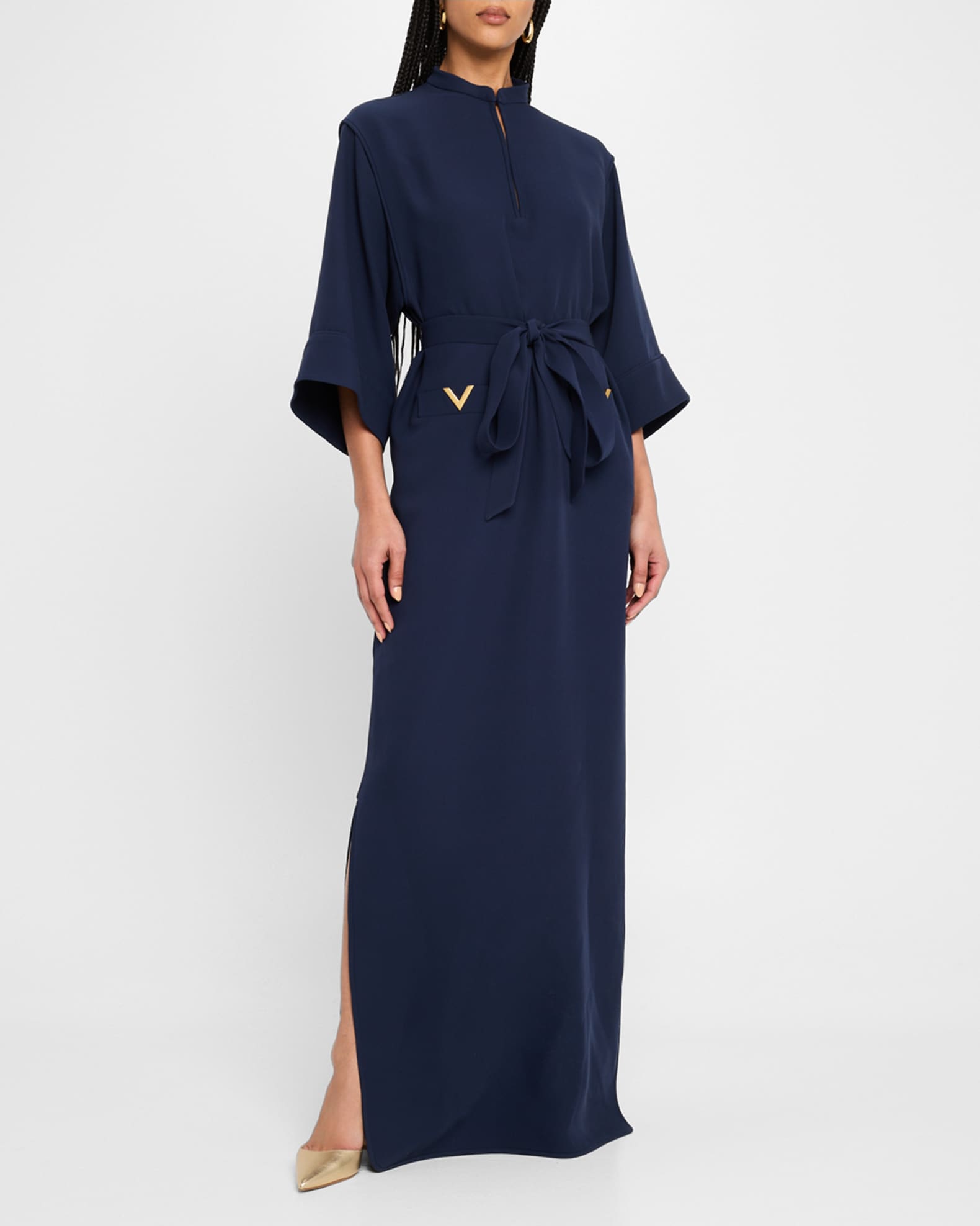 Valentino Garavani V-Pocket Belted Cady Gown | Neiman Marcus