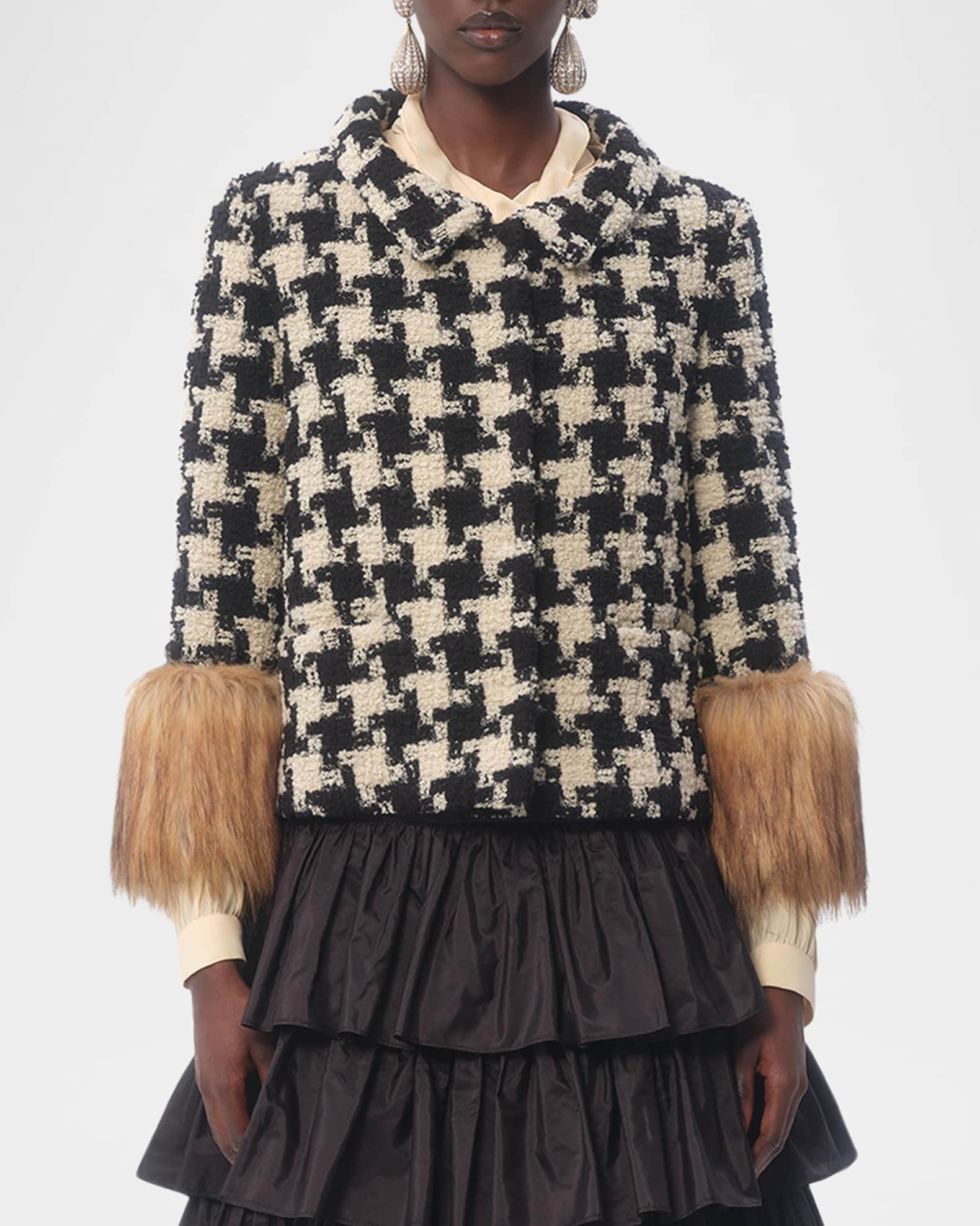 ジャケット Valentino Garavani Macro Check Tweed Caban Caban In Macro Check Tweed for Woman in Black/ivory