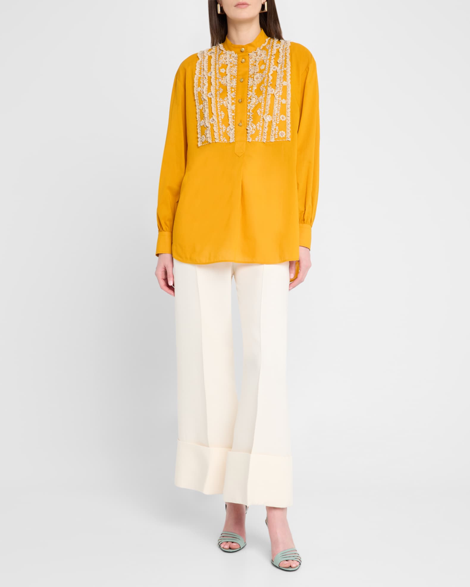 Crystal Ruffle Bib Cotton Muslin Top 1