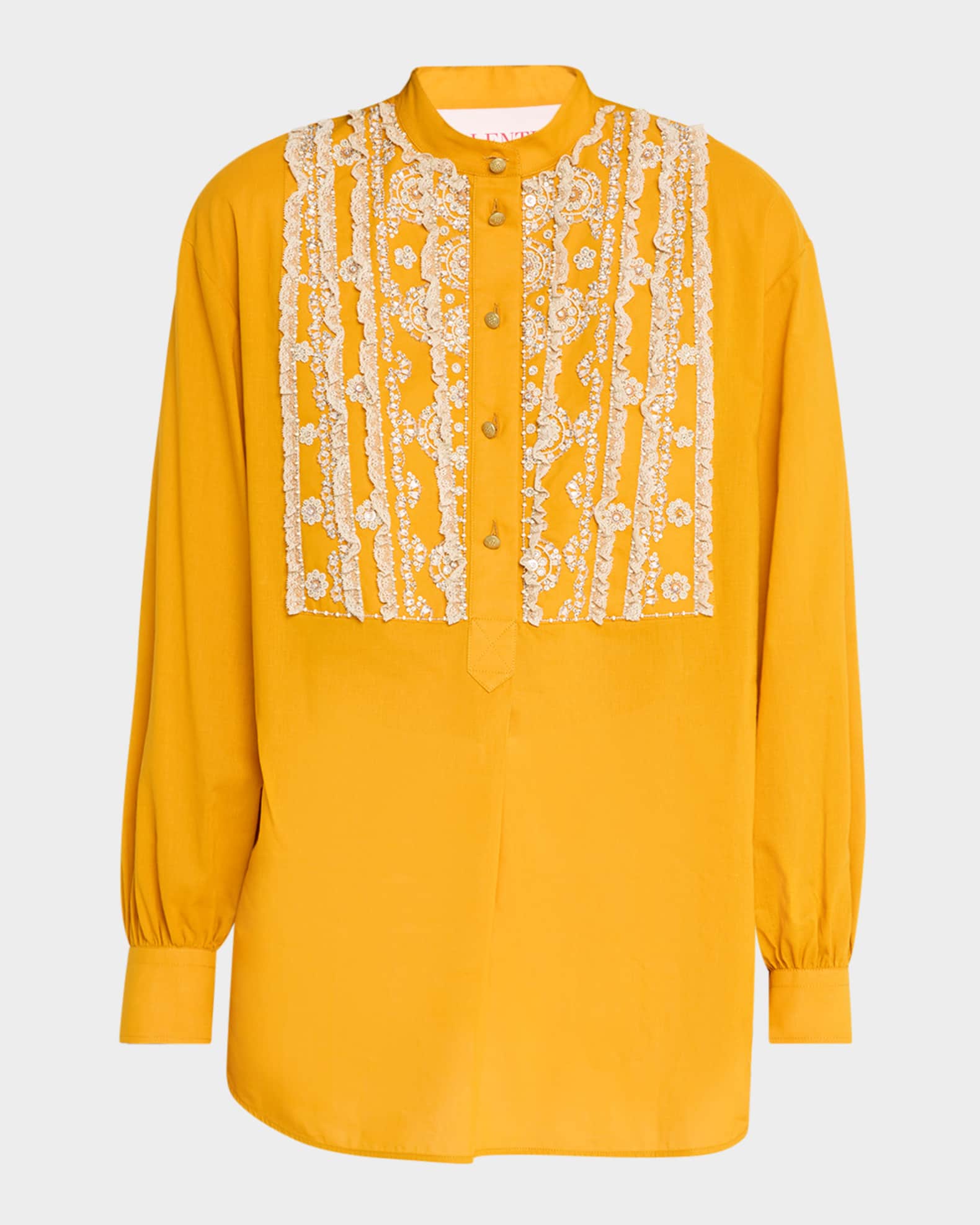 Crystal Ruffle Bib Cotton Muslin Top 0