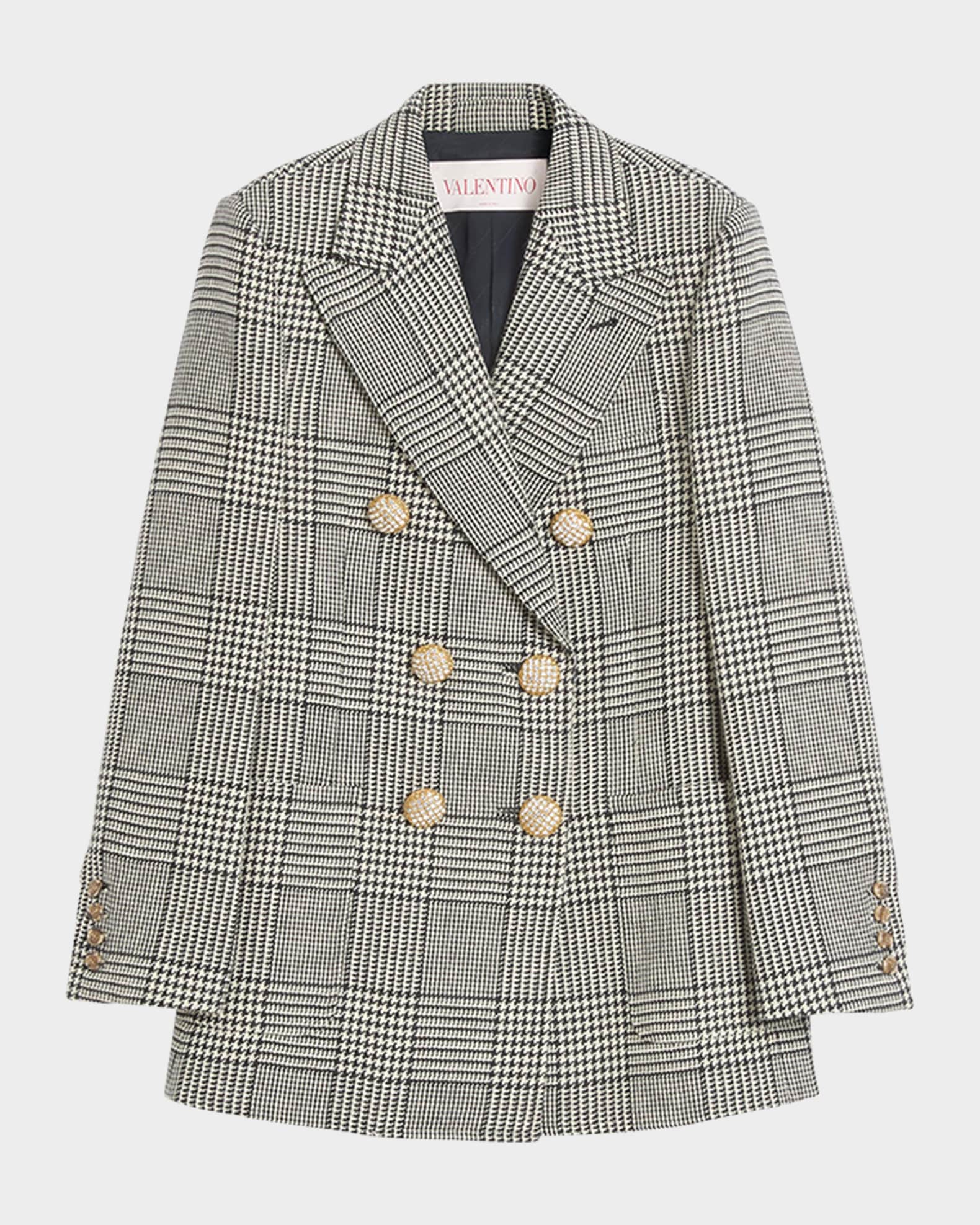 Valentino Garavani Houndstooth Wool Double-Breasted Jacket