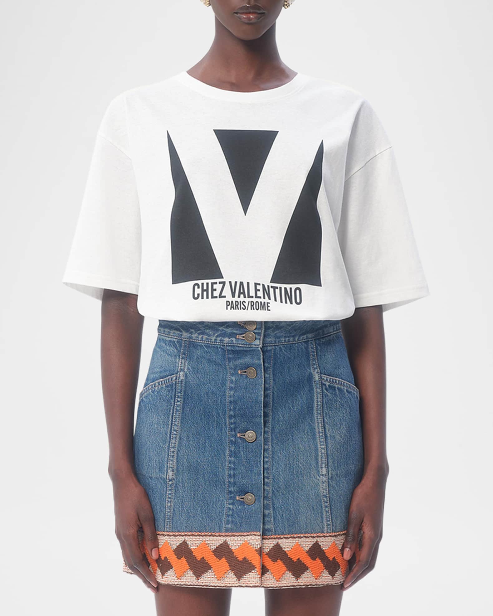 V-Logo Print Cotton Jersey T-Shirt 1