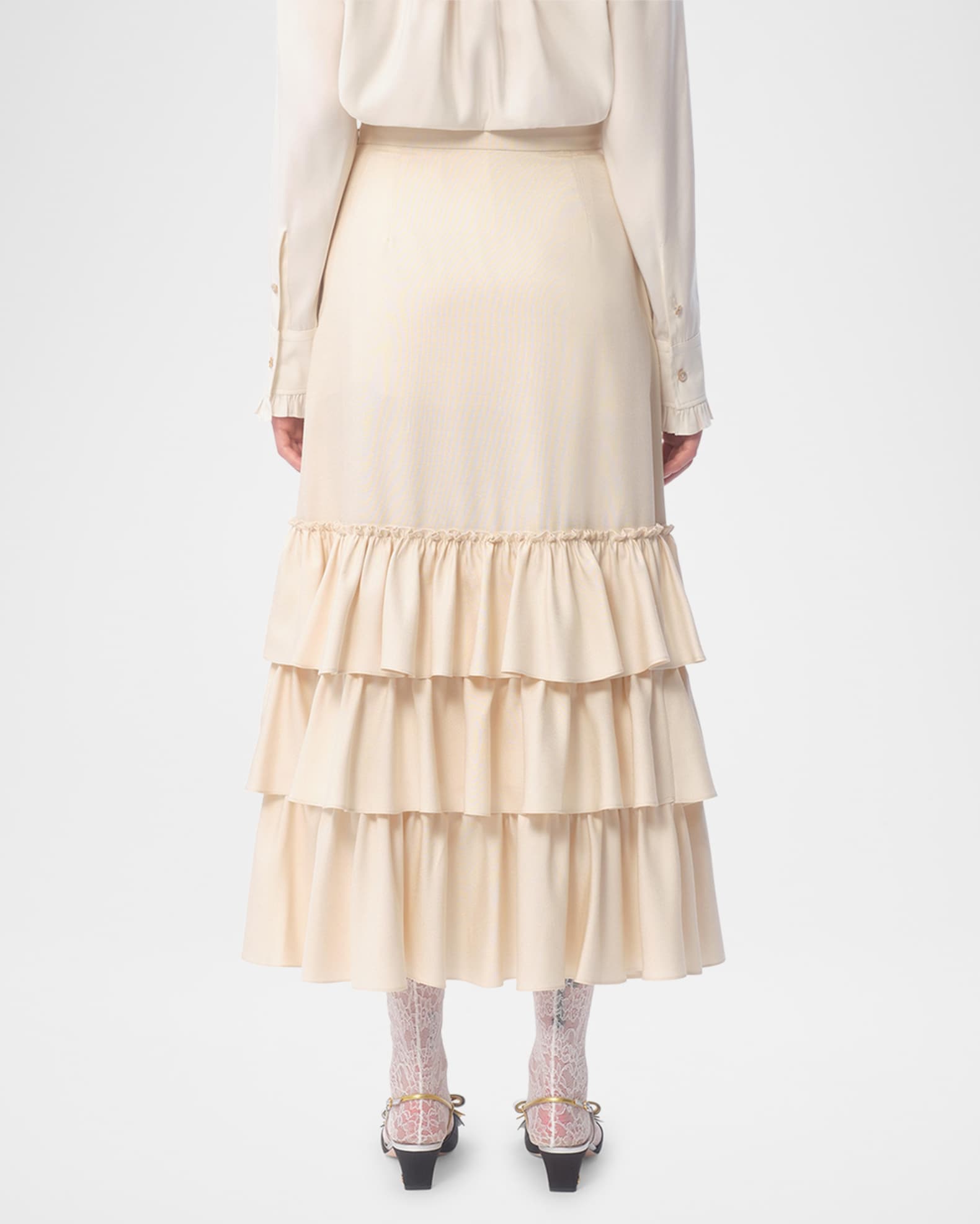 Tiered Ruffle Shantung Silk Maxi Skirt