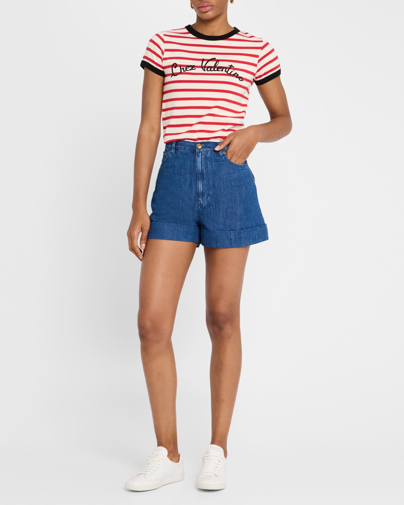 High-Rise Cuffed Denim Shorts 1