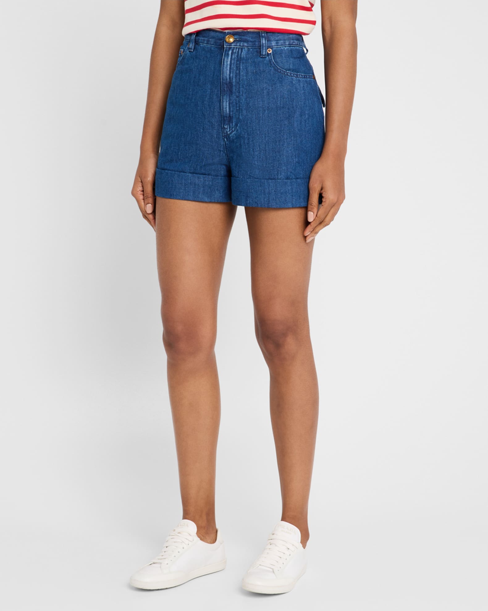 デニム・ジーパン VALENTINO GARAVANI Denim Shorts Valentino Garavani High-Rise Cuffed Denim Shorts | Neiman Marcus