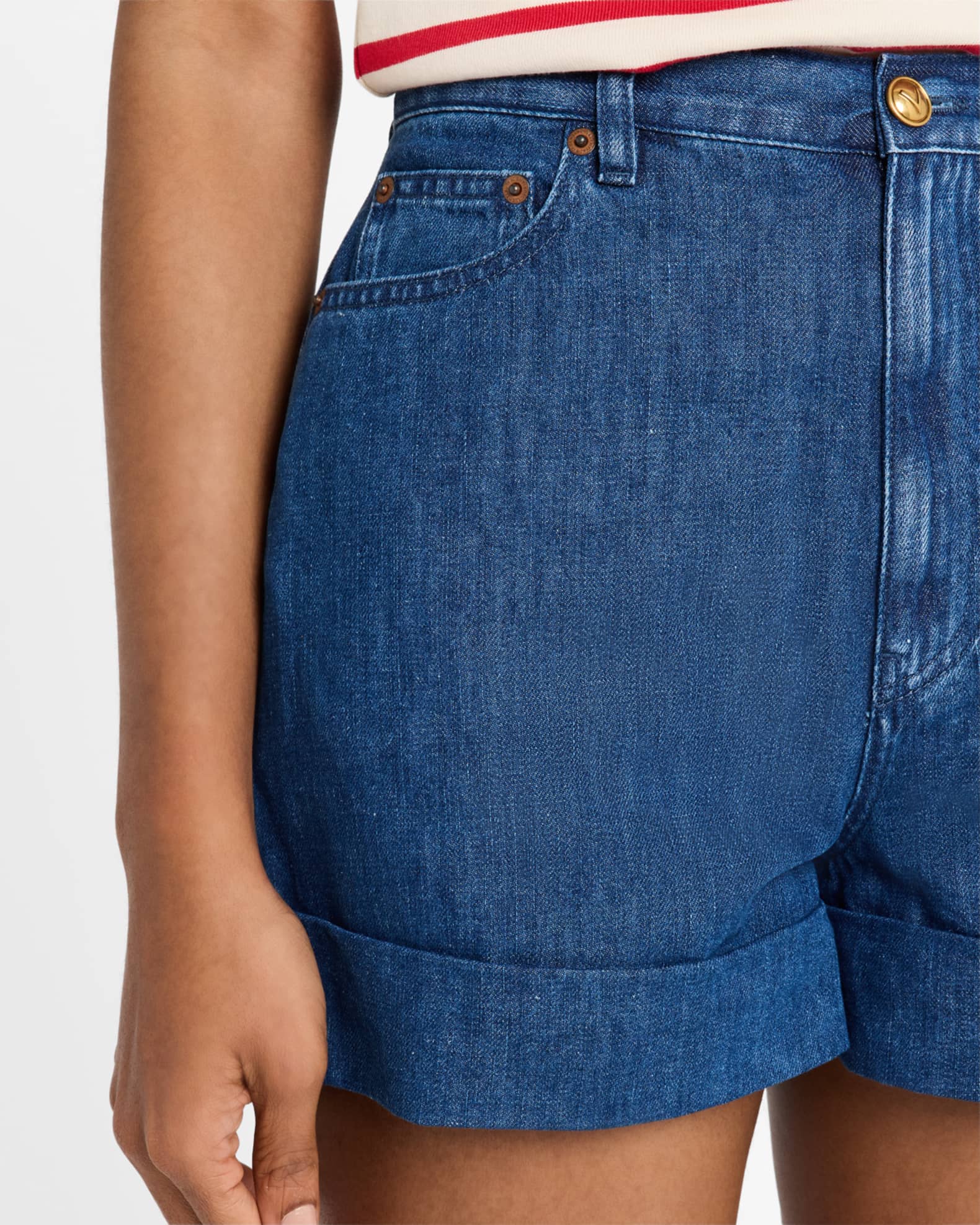 Valentino Garavani High-Rise Cuffed Denim Shorts | Neiman Marcus
