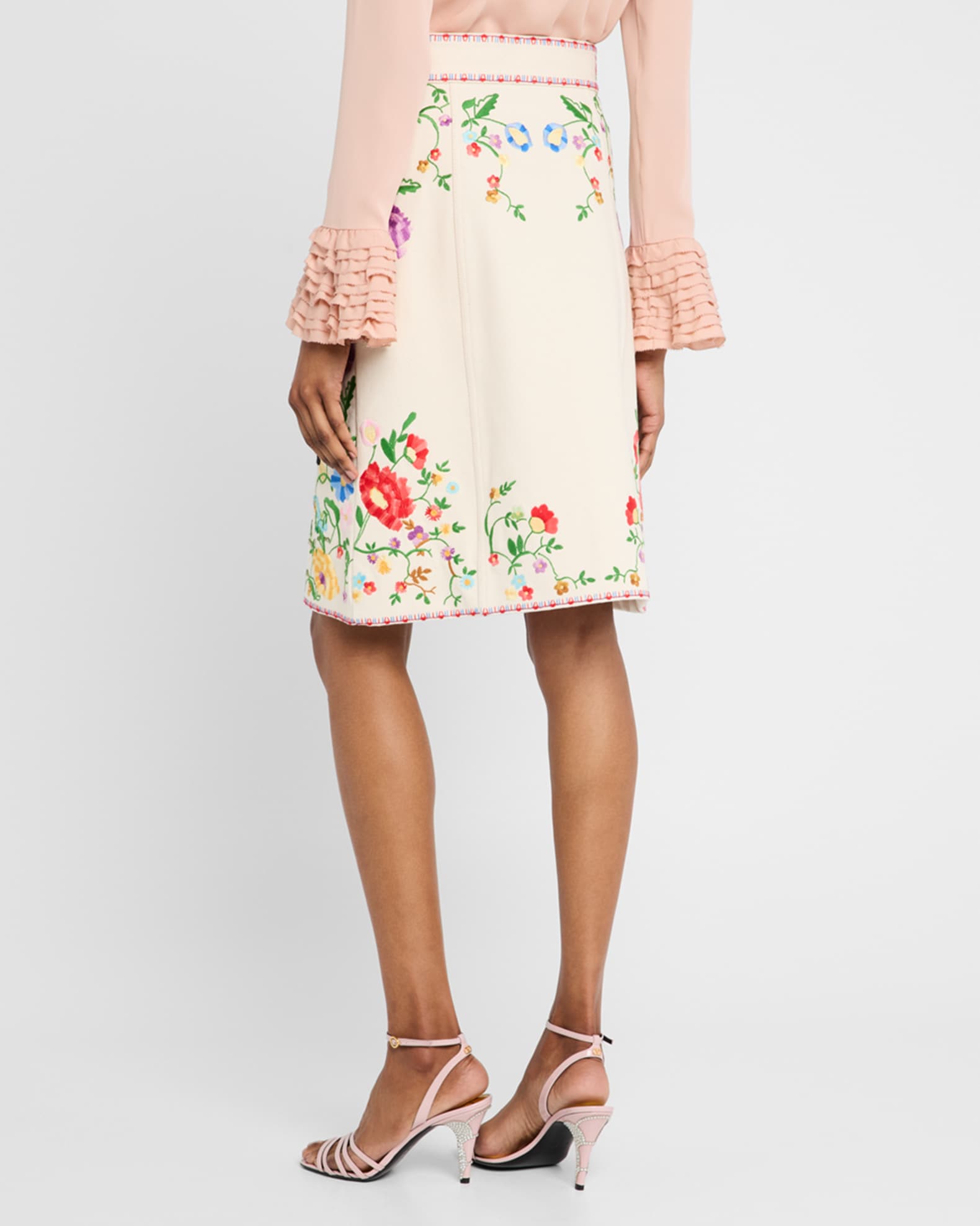Valentino Garavani Floral Embroidered Button-Front Denim