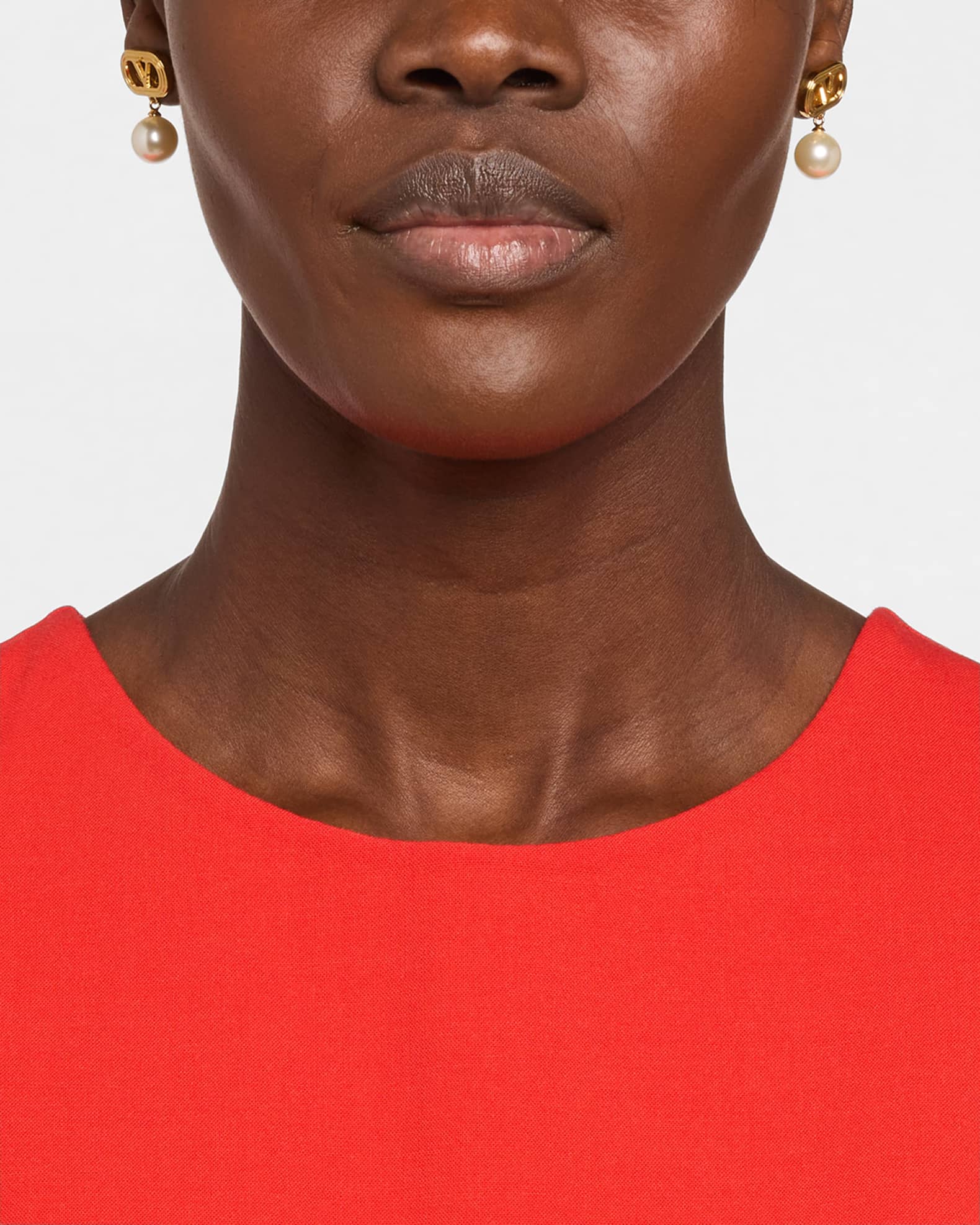Valentino Garavani V Logo Stud Earrings with Pearly Drops