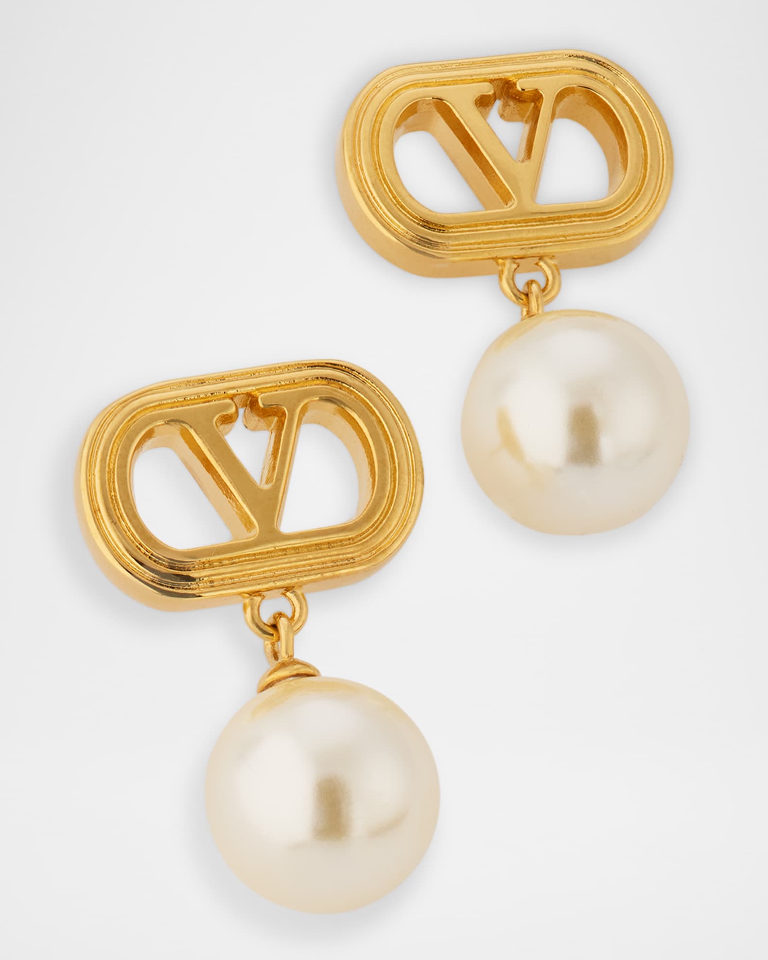 Valentino Garavani V Logo Stud Earrings with Pearly Drops