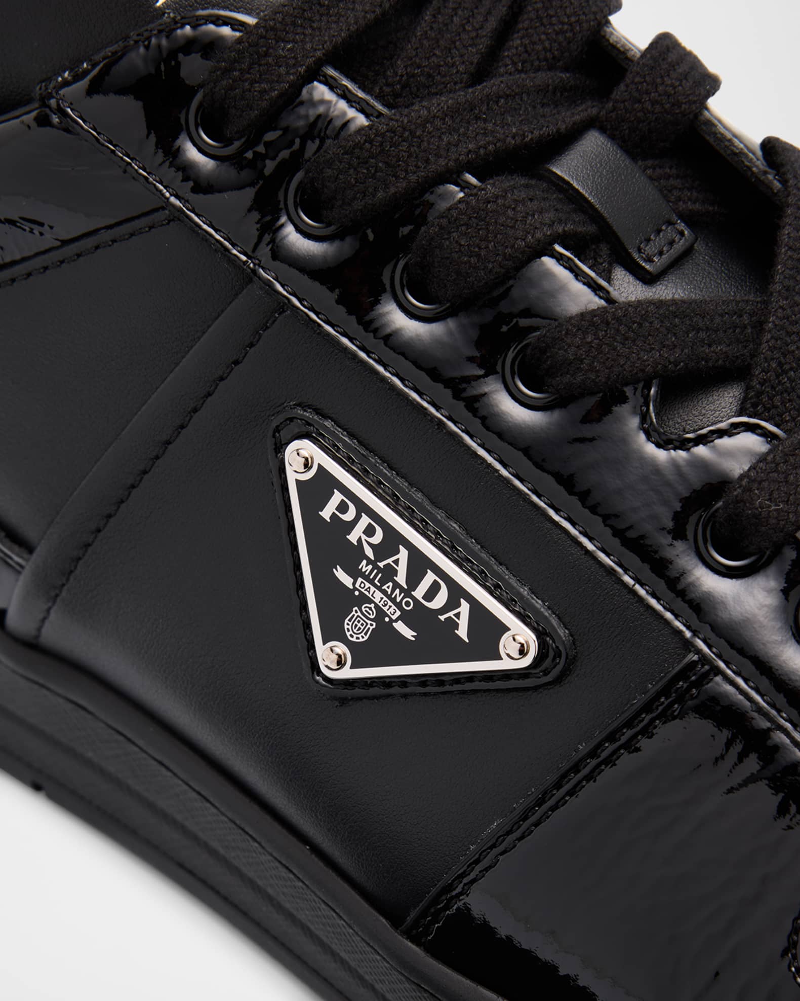 Prada Men's Downtown Bicolor Leather Low-Top Sneakers