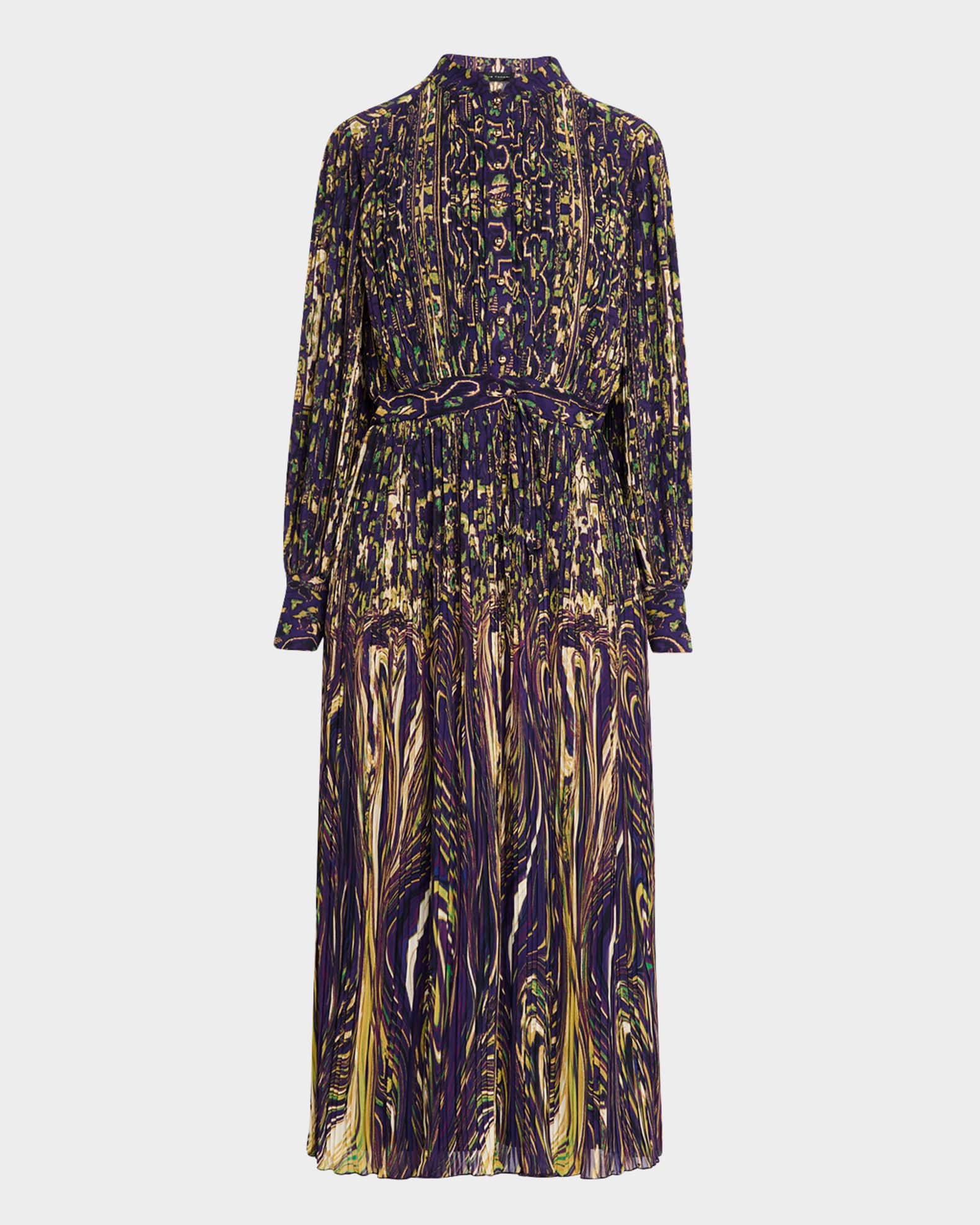 ELIE TAHARI The Almada Sterling Palace Print Long Sleeve Chiffon Shirtdress