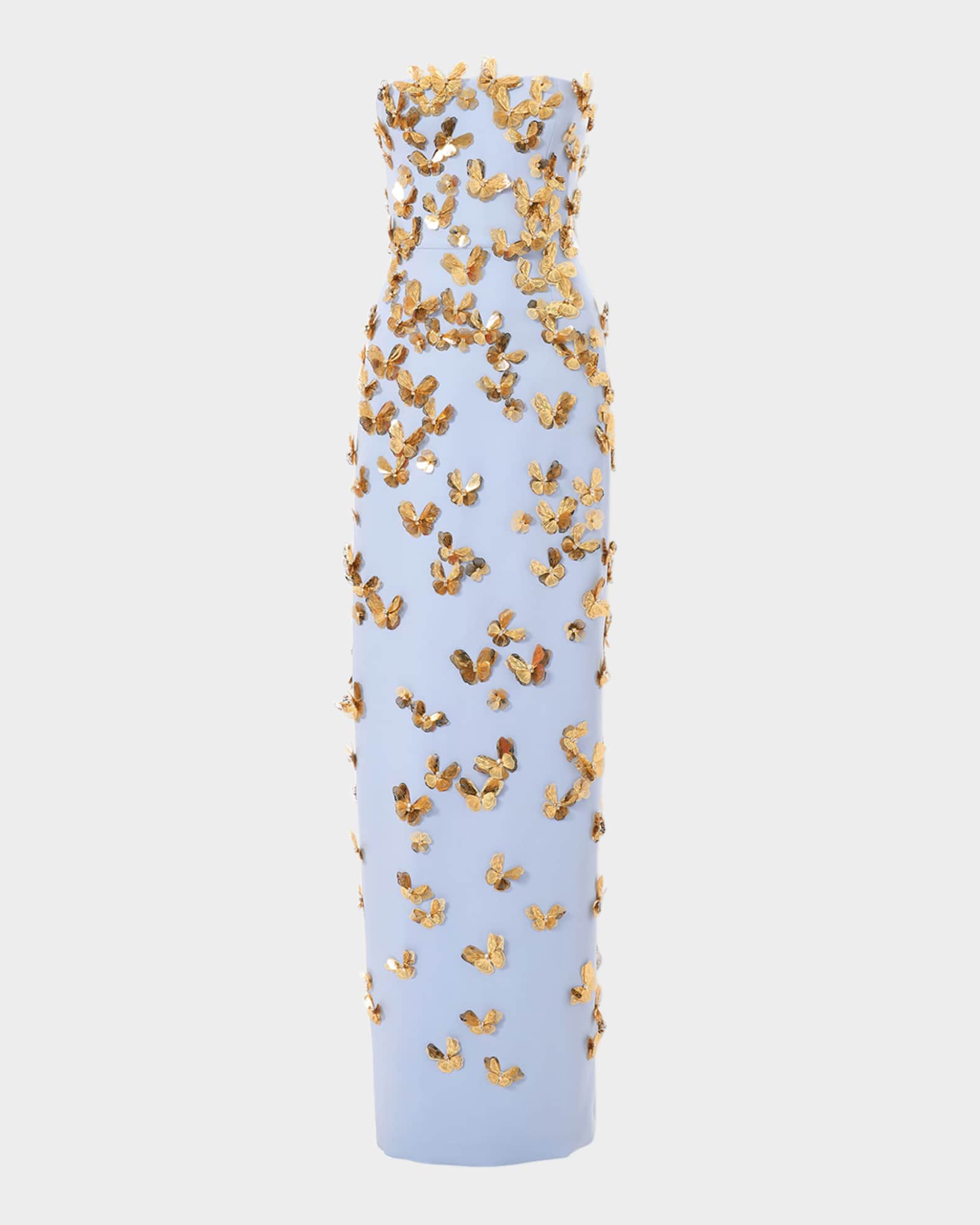 Butterfly Embellished Strapless Column Gown