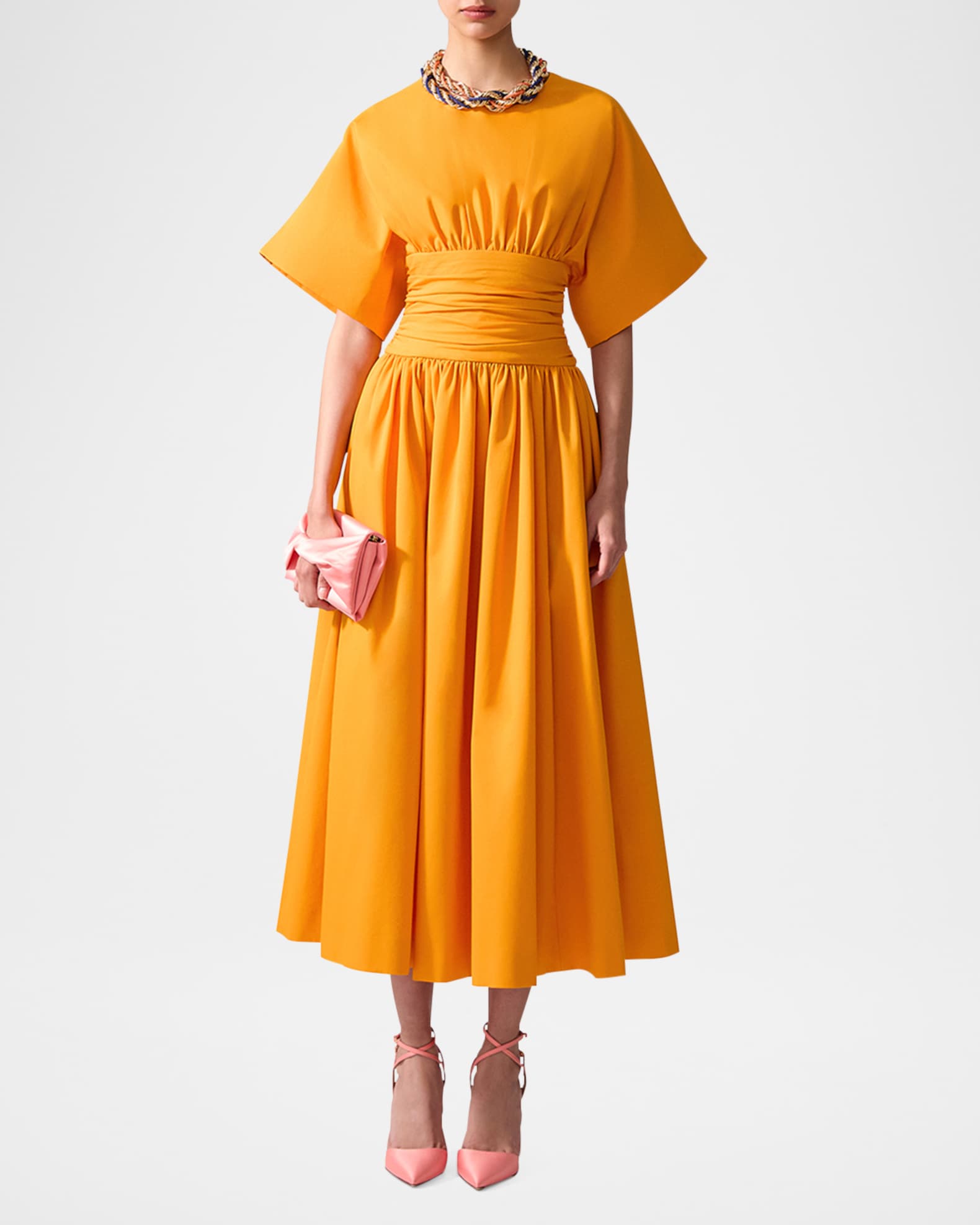 Gathered Midi Dress with Cummerbund Waist 1