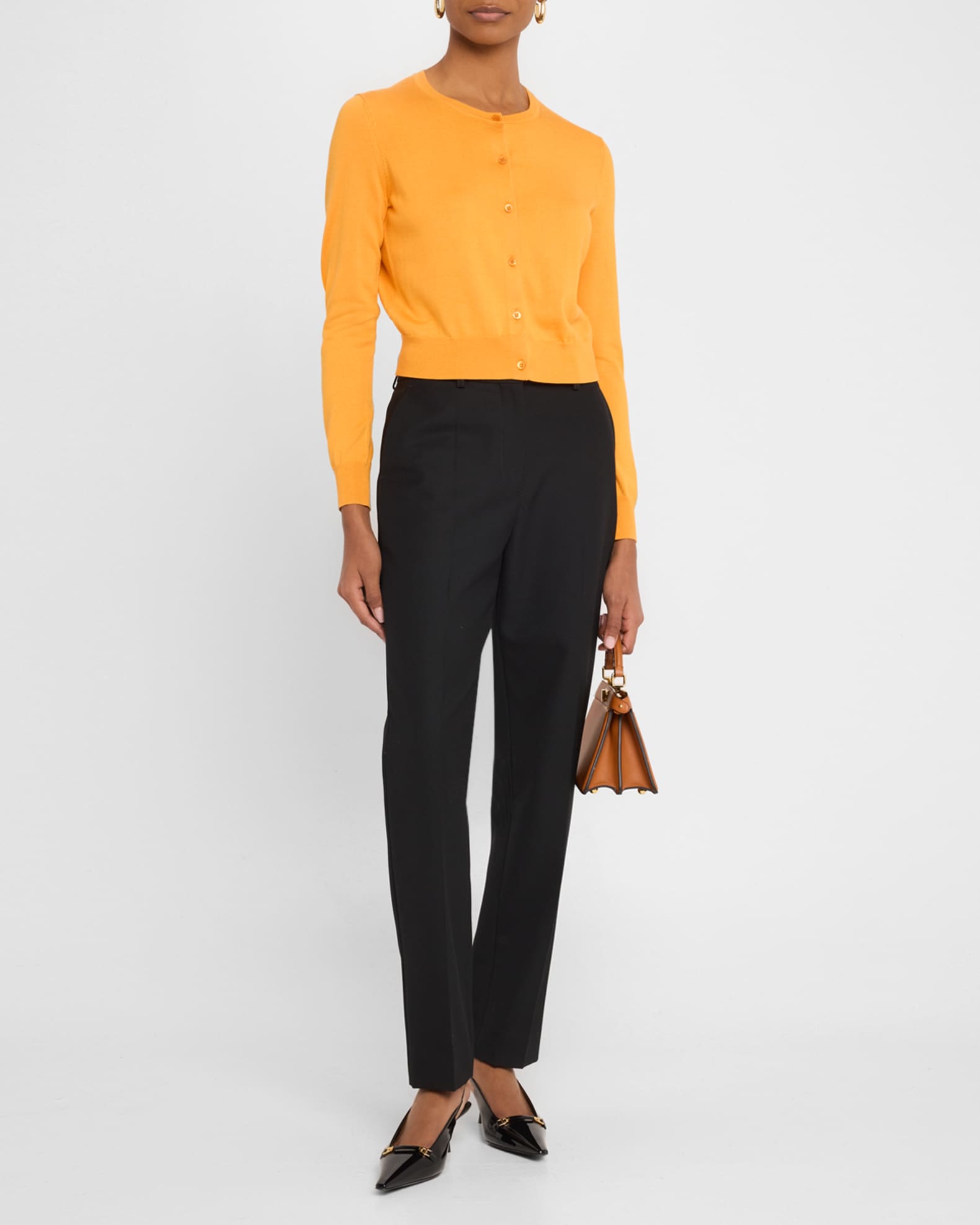 Long-Sleeve Silk-Cotton Crop Cardigan 1