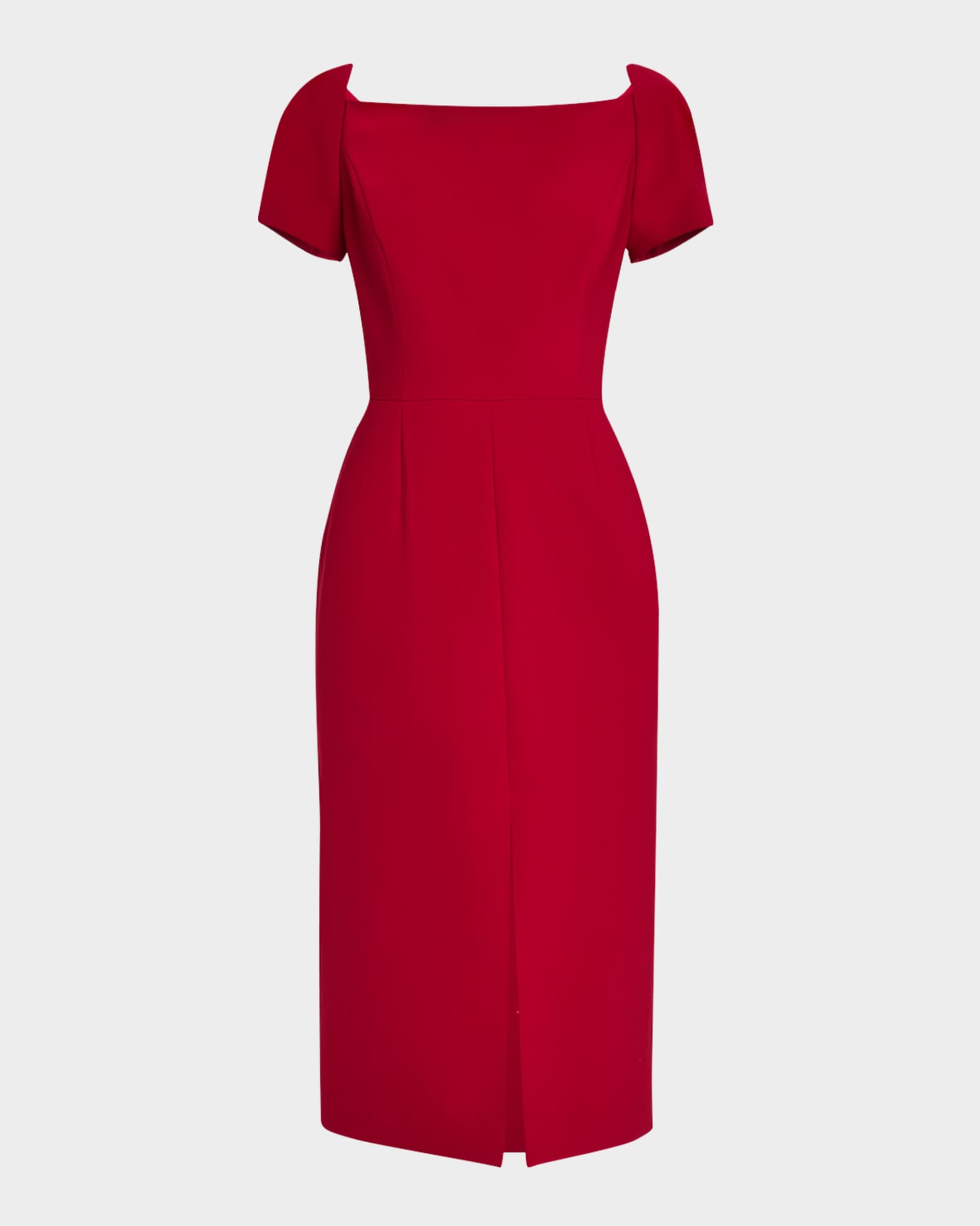 Curved-Neck Short-Sleeve Slit Midi Dress 0
