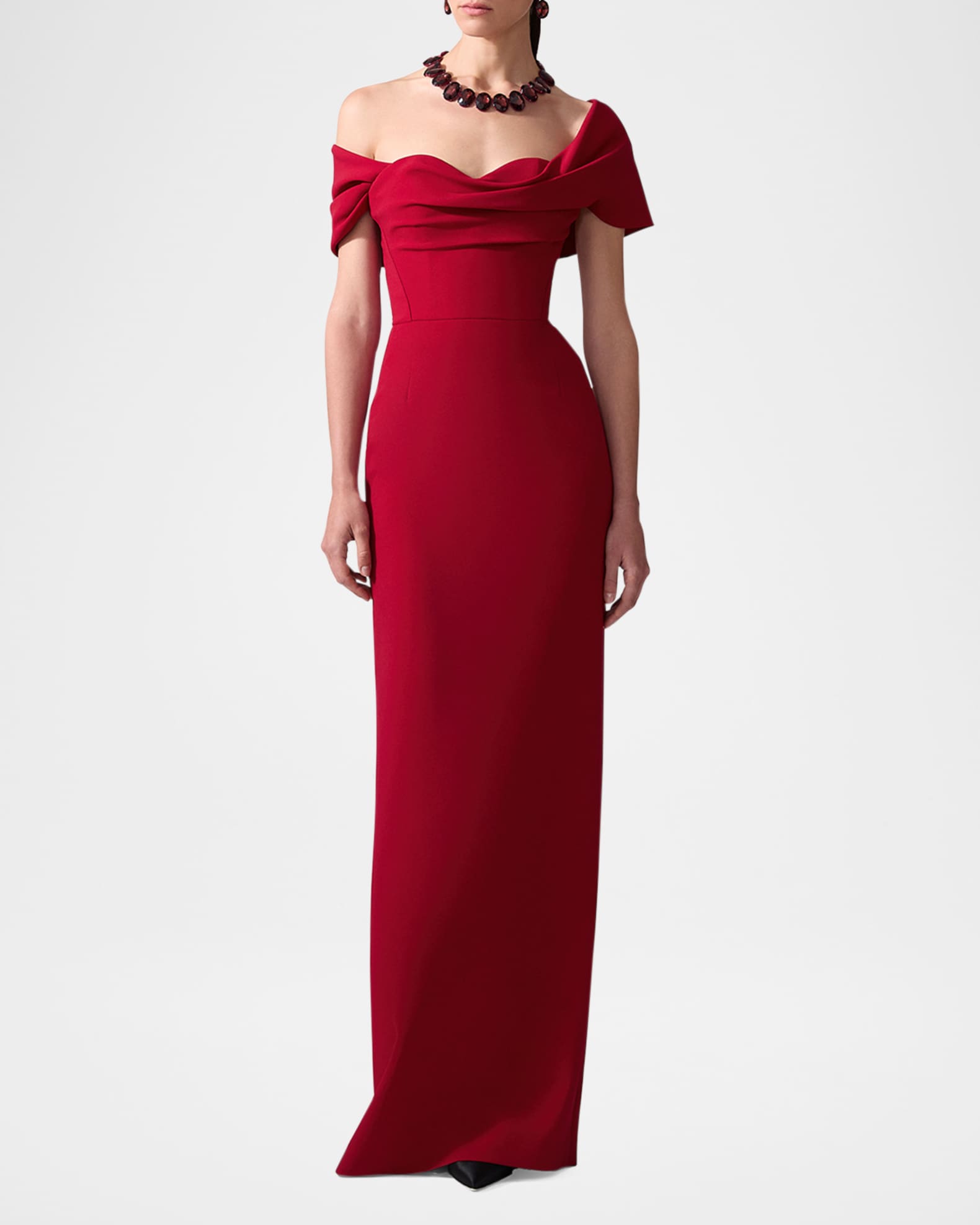 Draped Off-Shoulder Column Gown 1