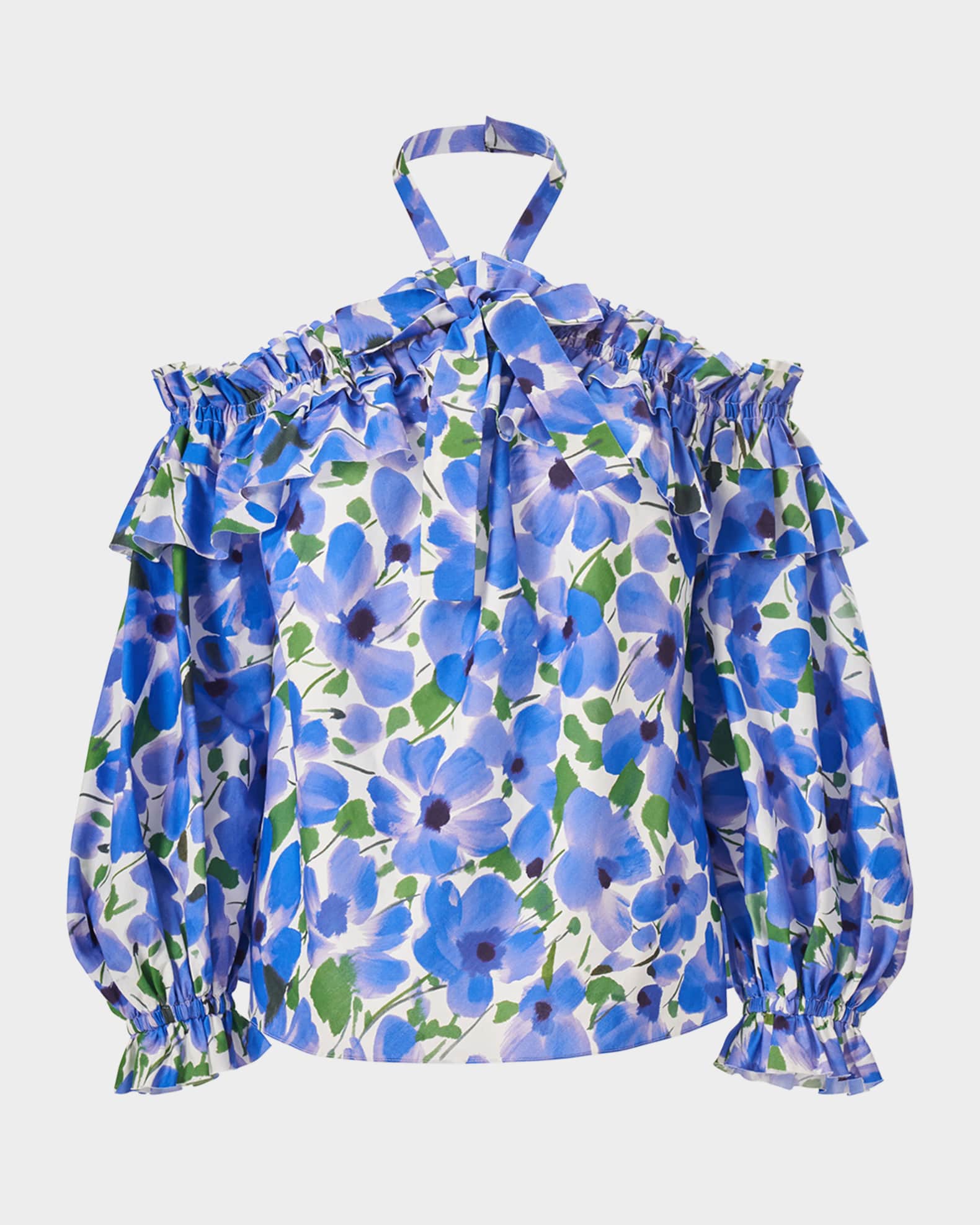 Poppy-Print Halter Off-The-Shoulder Top 0