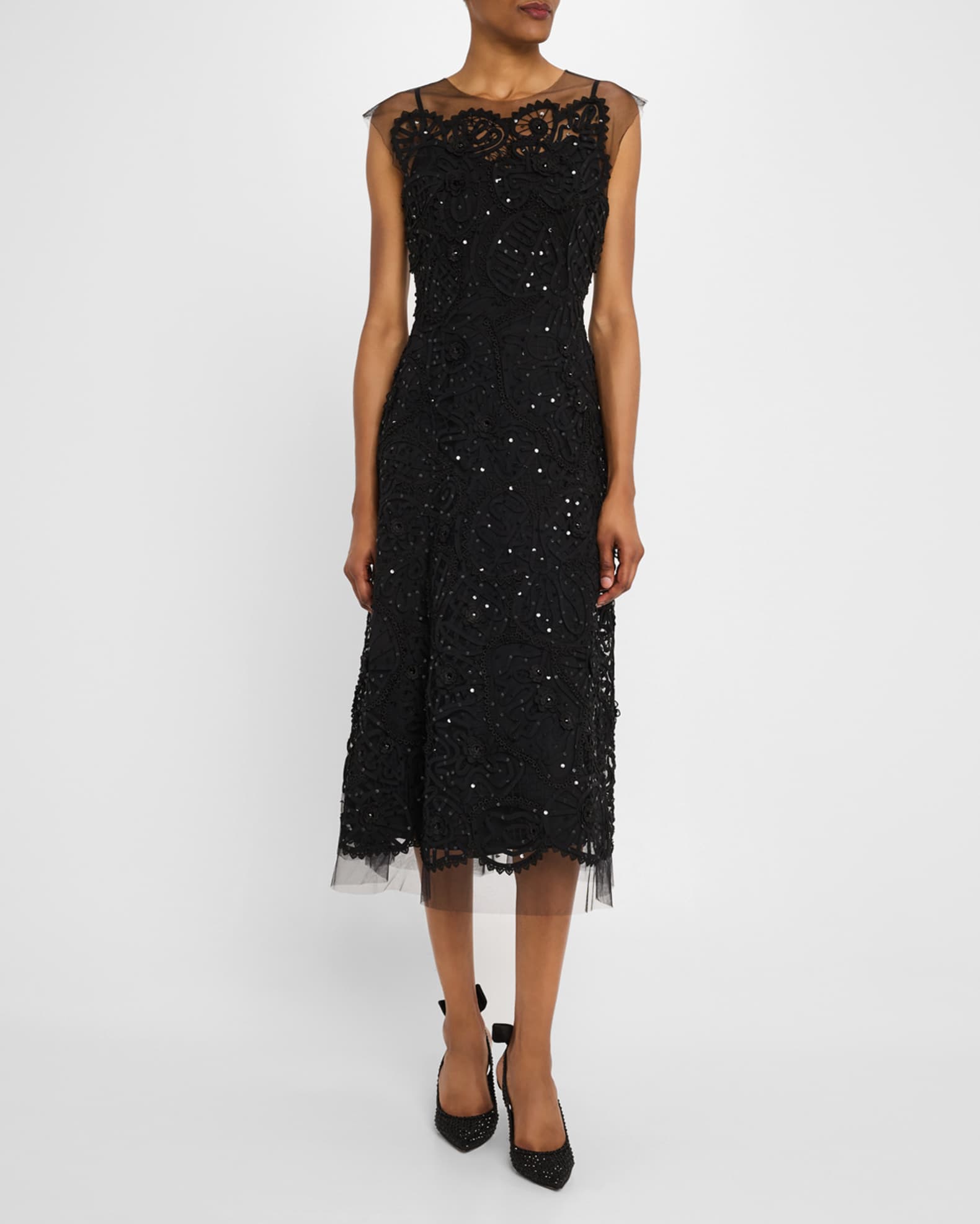 Embroidered Lace Sleeveless Midi Dress 1