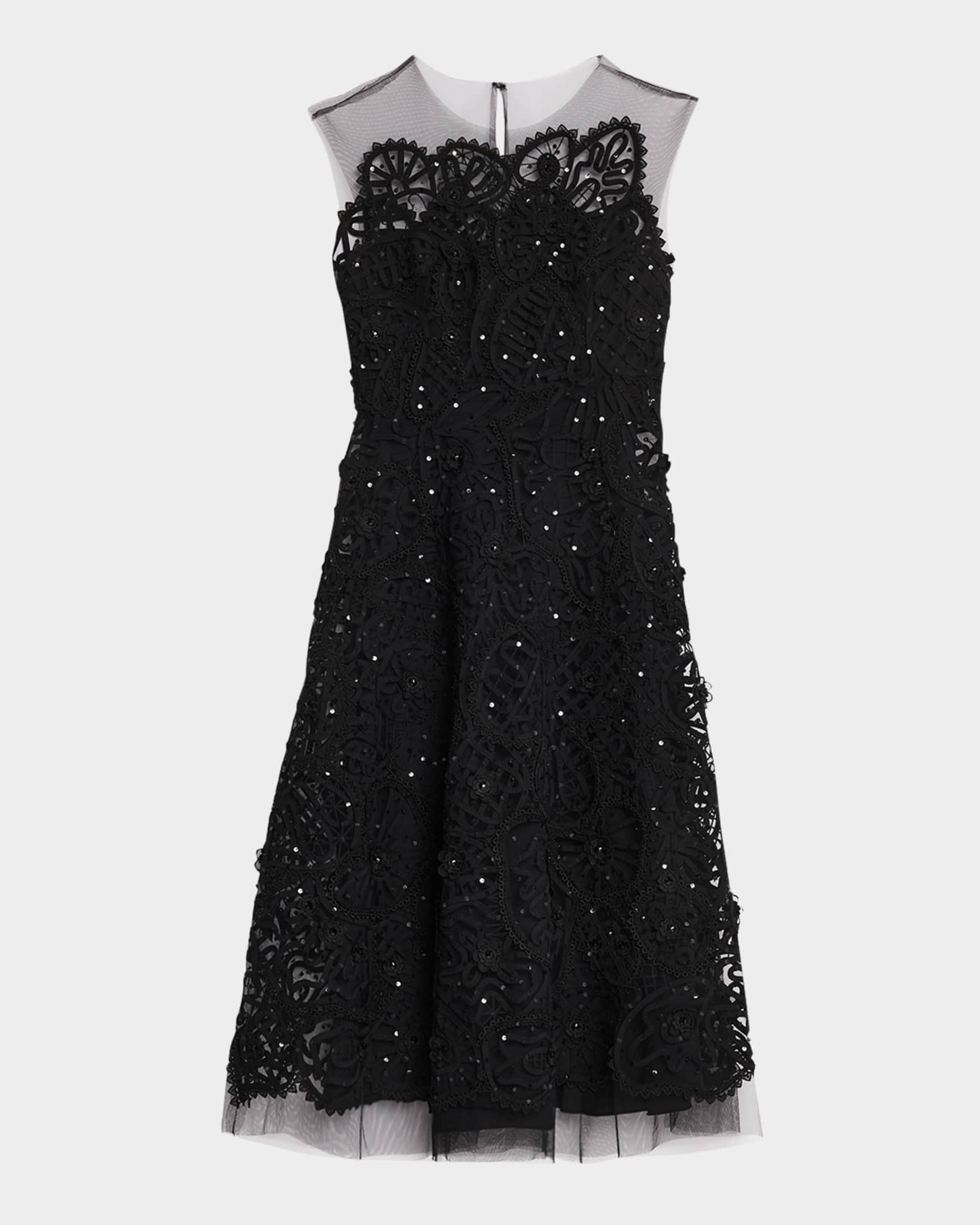 Embroidered Lace Sleeveless Midi Dress 0