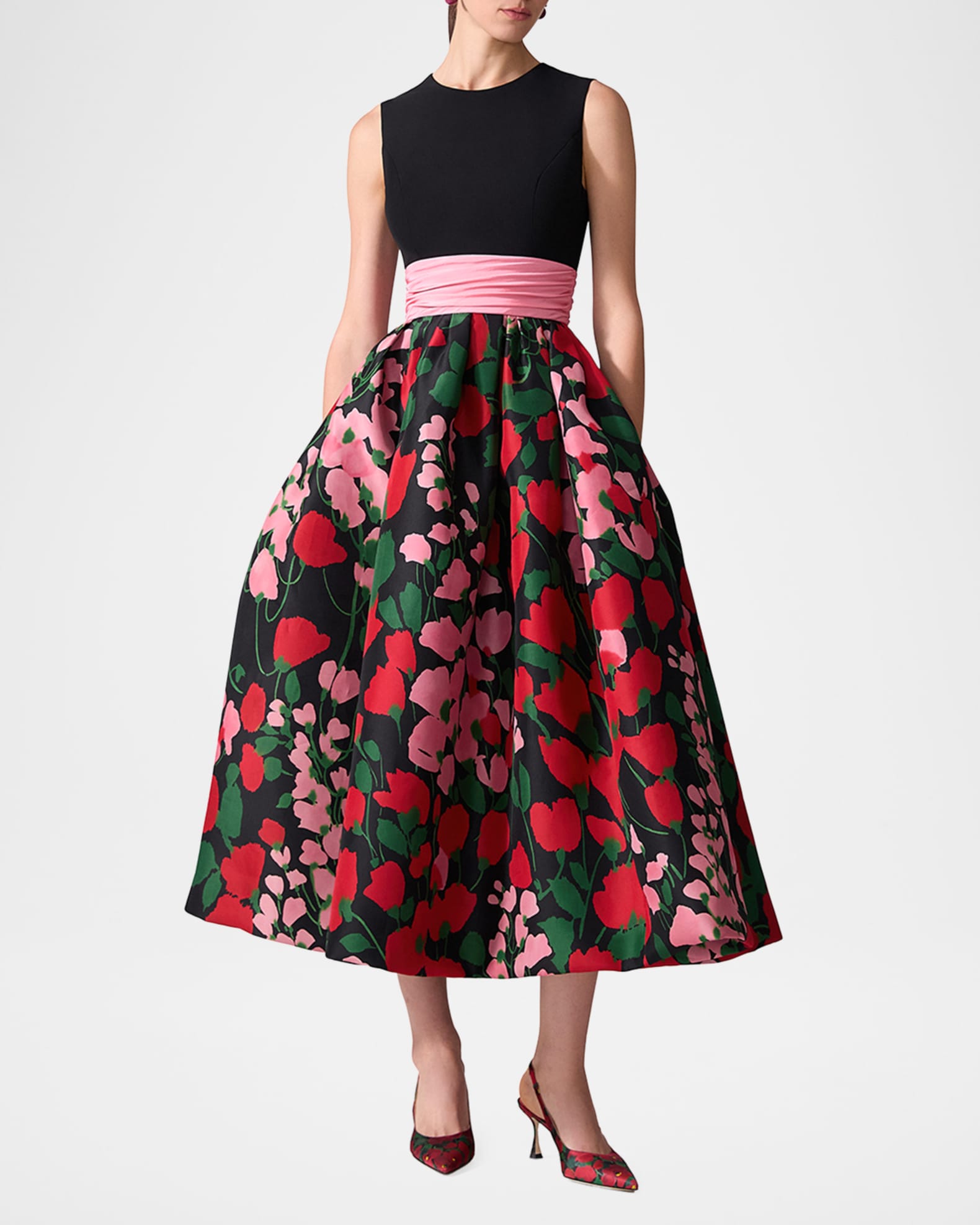 Floral Cummerbund Waist Dress 1