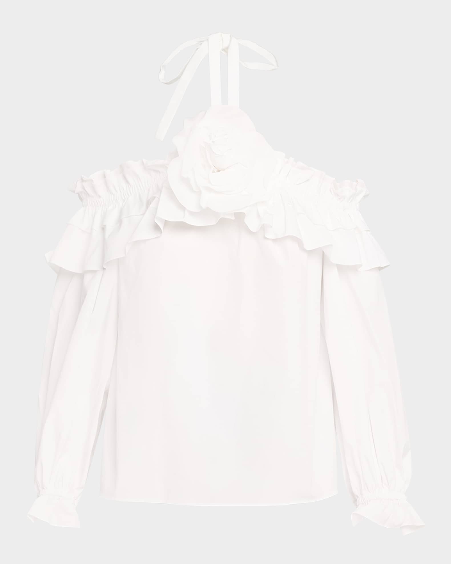 Flower Halter Cold-Shoulder Top 0