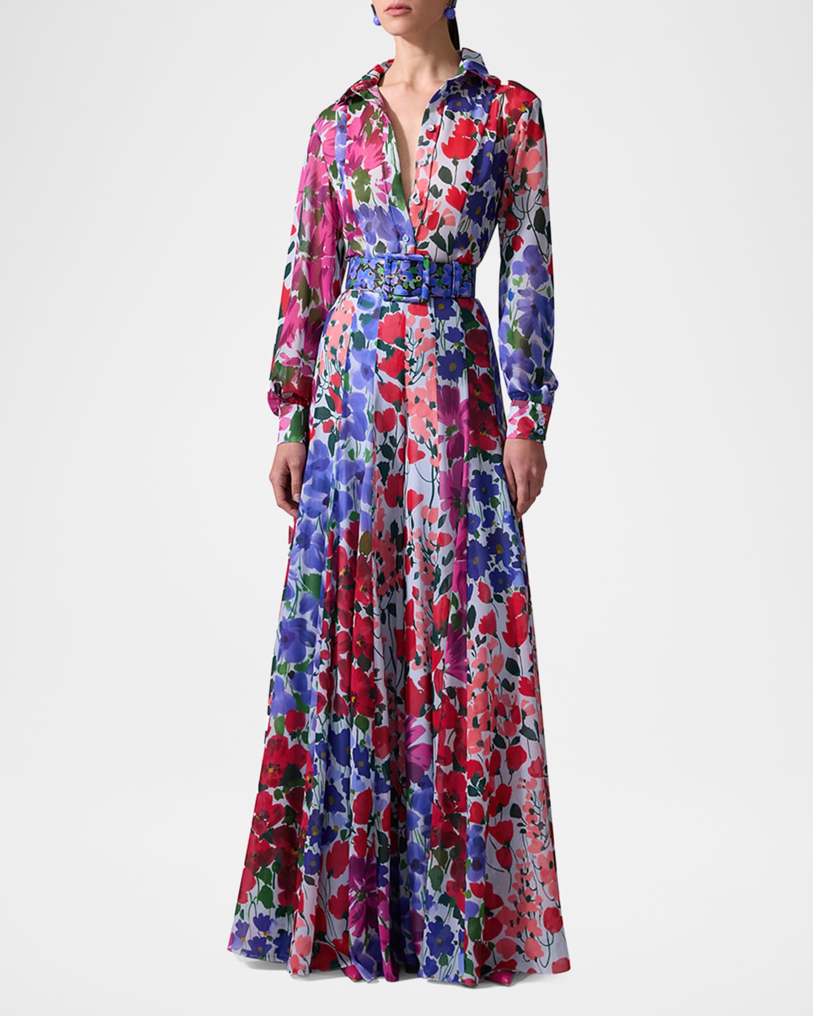 Multi-Floral Print Chiffon Classic Blouse 1