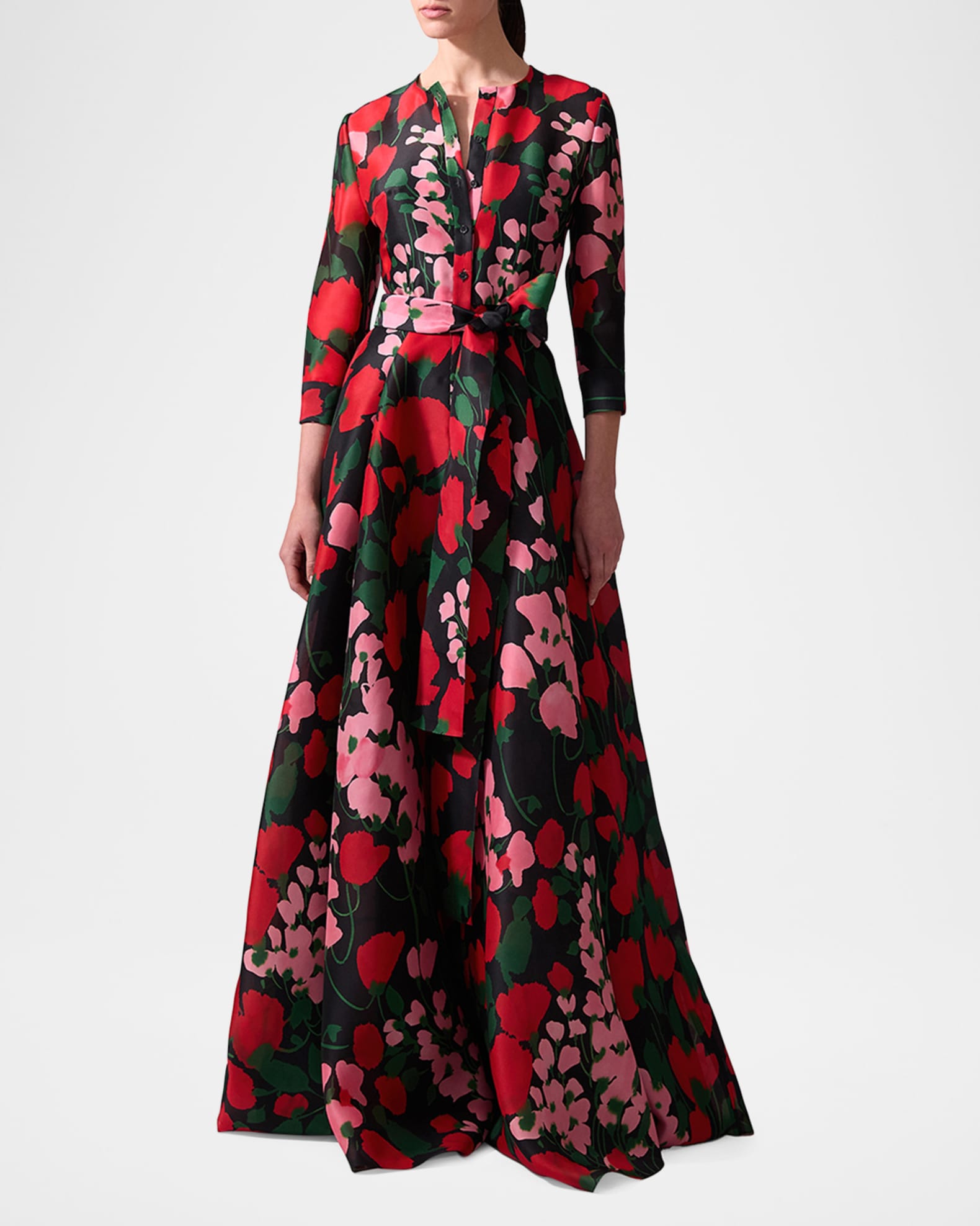 Long Floral Belted Trench Gown 1