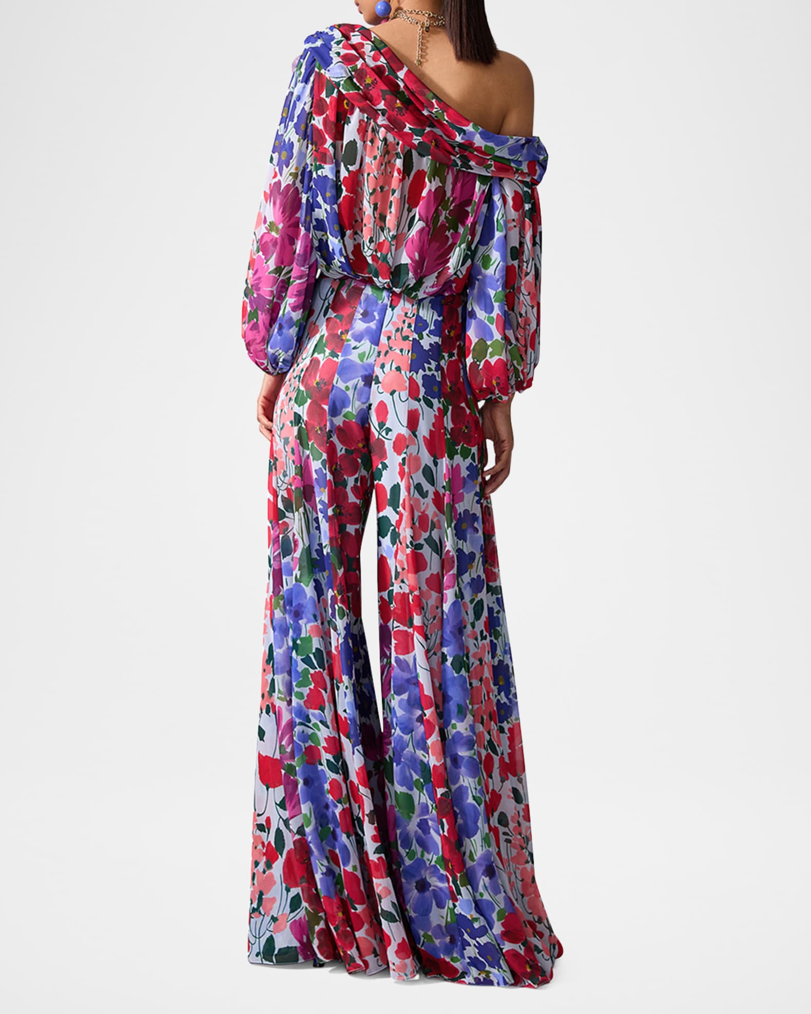 Carolina Herrera One-Shoulder Draped Top With Flower | Neiman Marcus