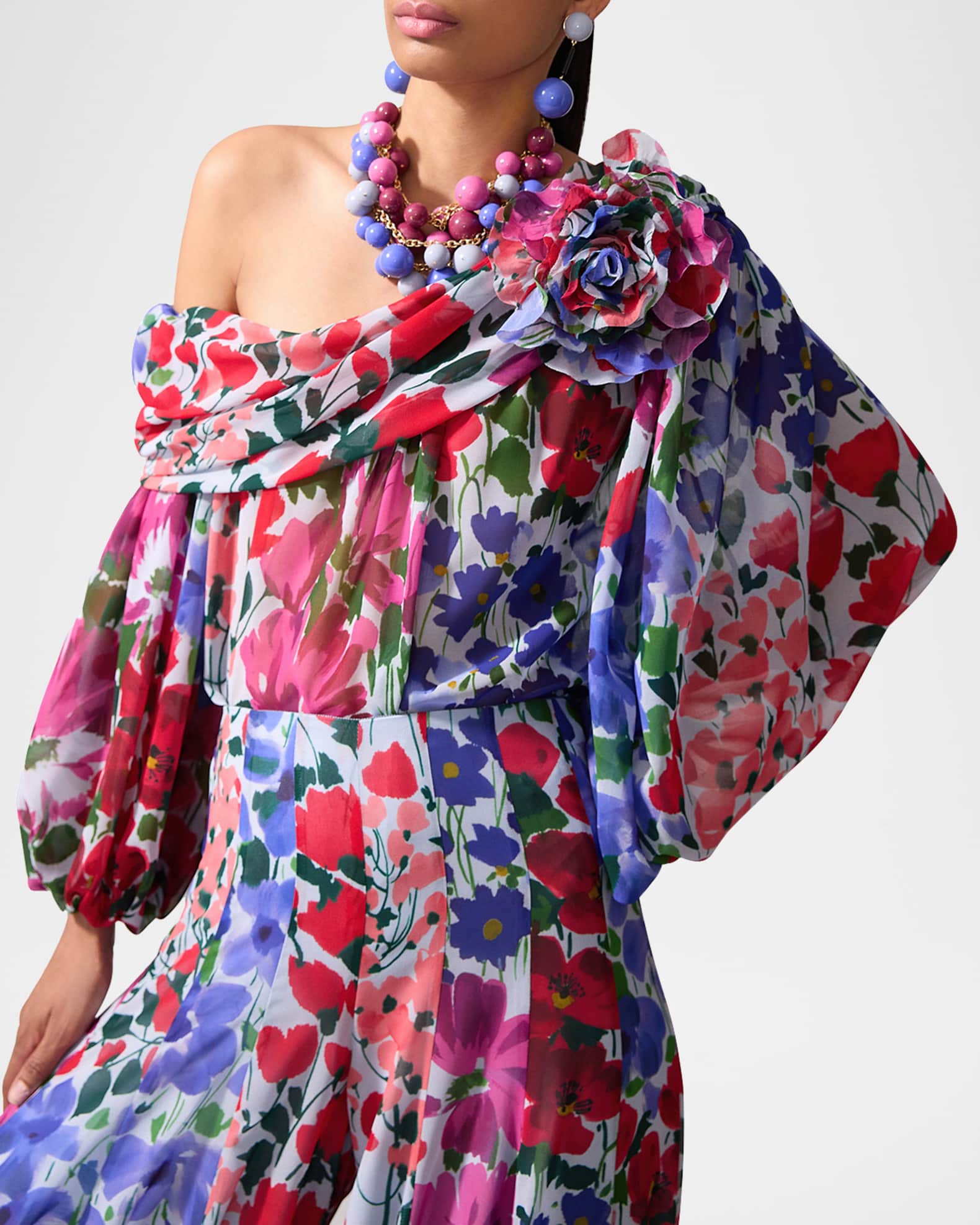 Carolina Herrera One-Shoulder Draped Top With Flower