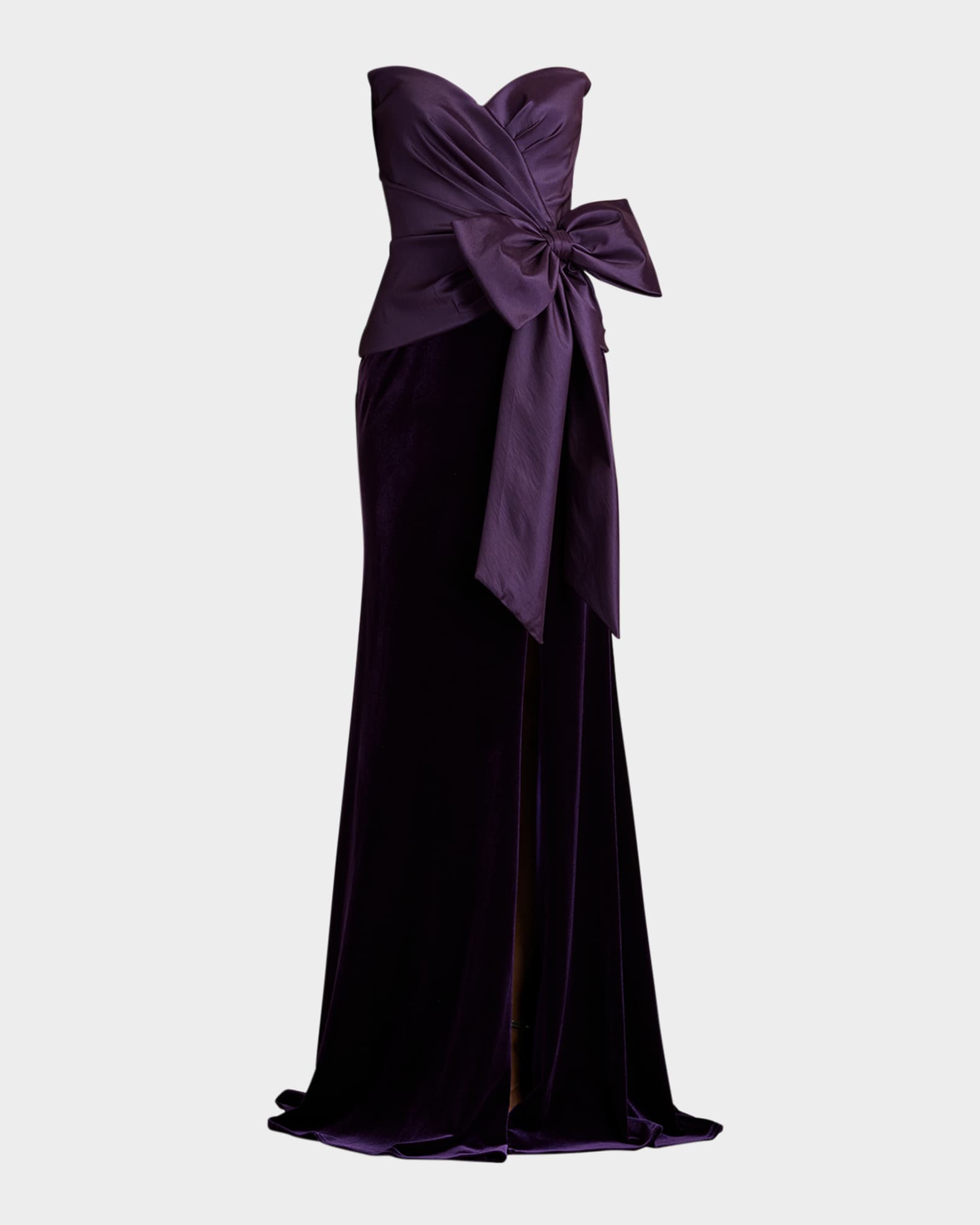 Tadashi Shoji Strapless Taffeta Velvet Bow Gown Neiman Marcus