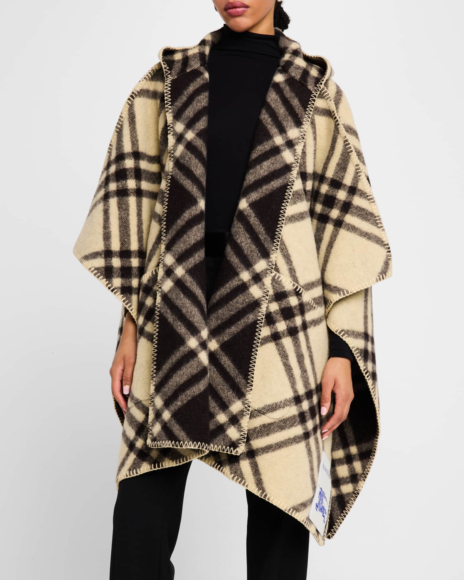 Burberry Catherine Reversible Check Hooded Cape | Neiman Marcus
