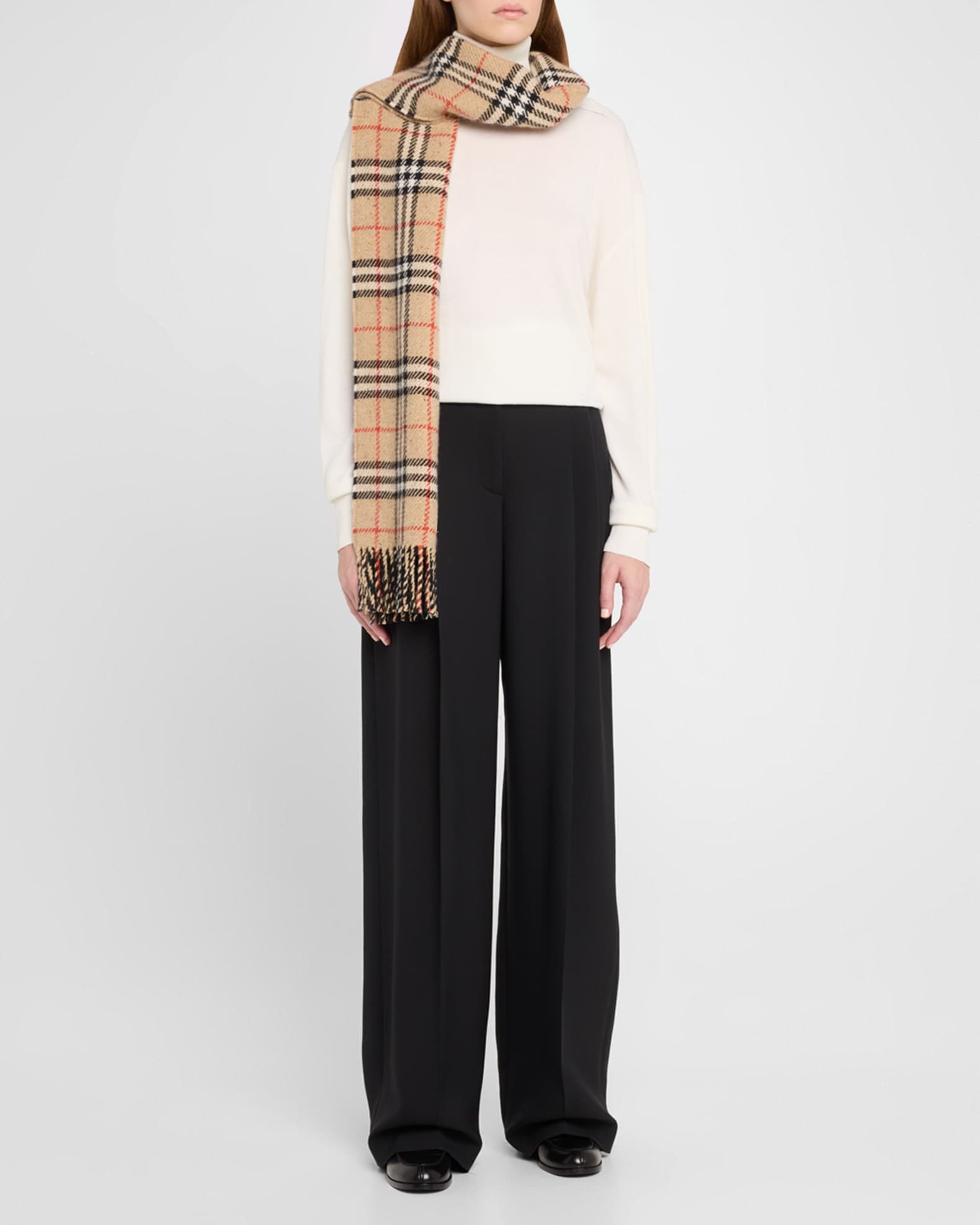 Check-Print Fringe Trim Scarf 1