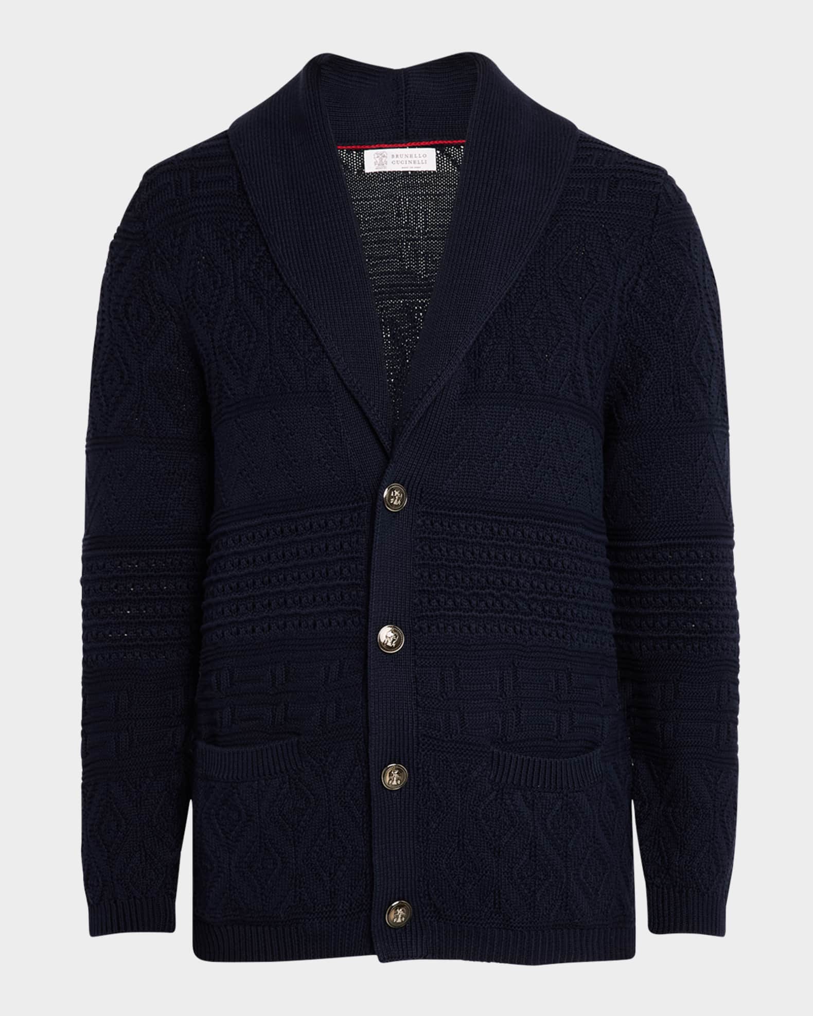 Brunello Cucinelli Men's Shawl Cable Knit Cardigan | Neiman