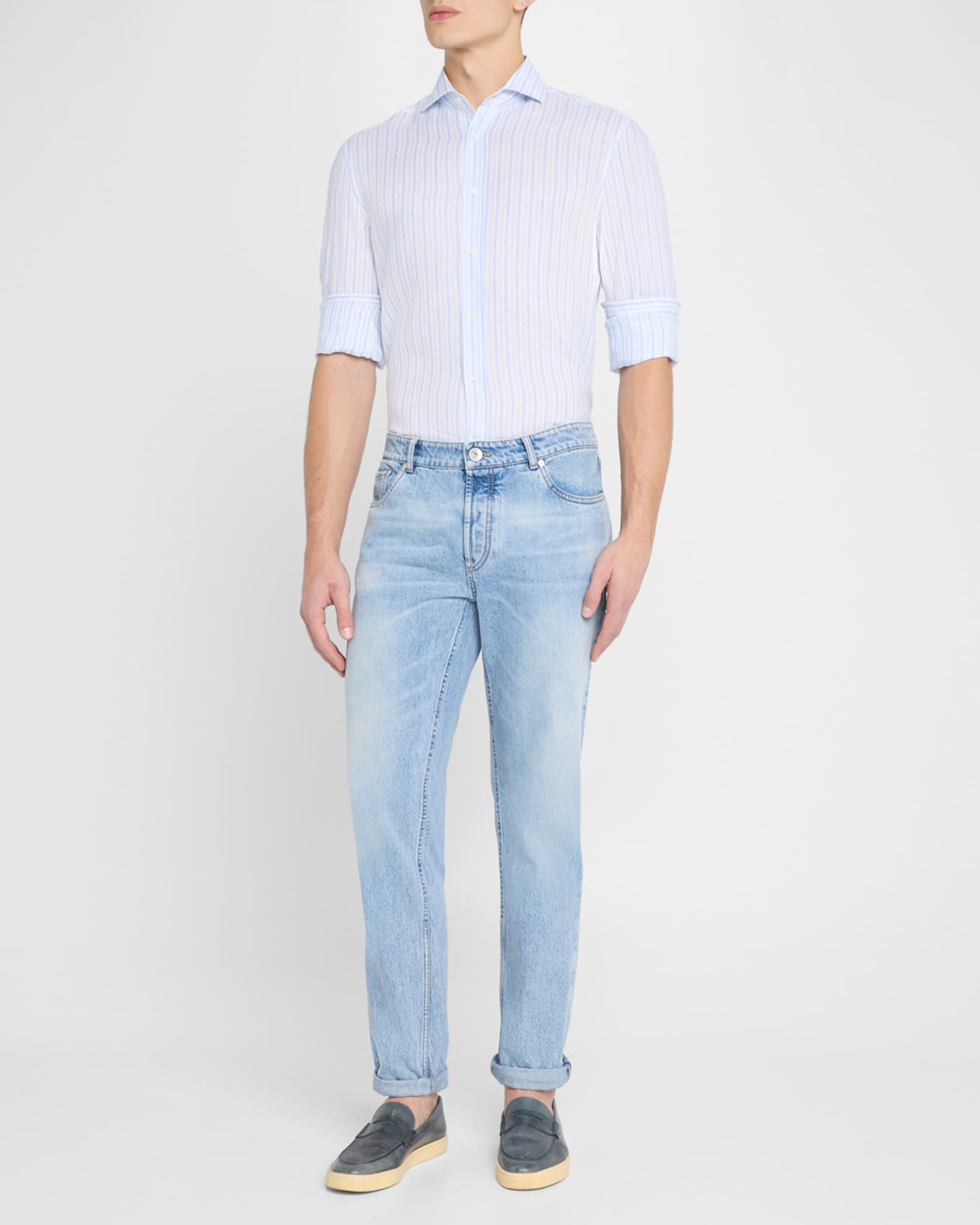 Men's Linen Multi-Stripe Sport Shirt - Thumbnail 2