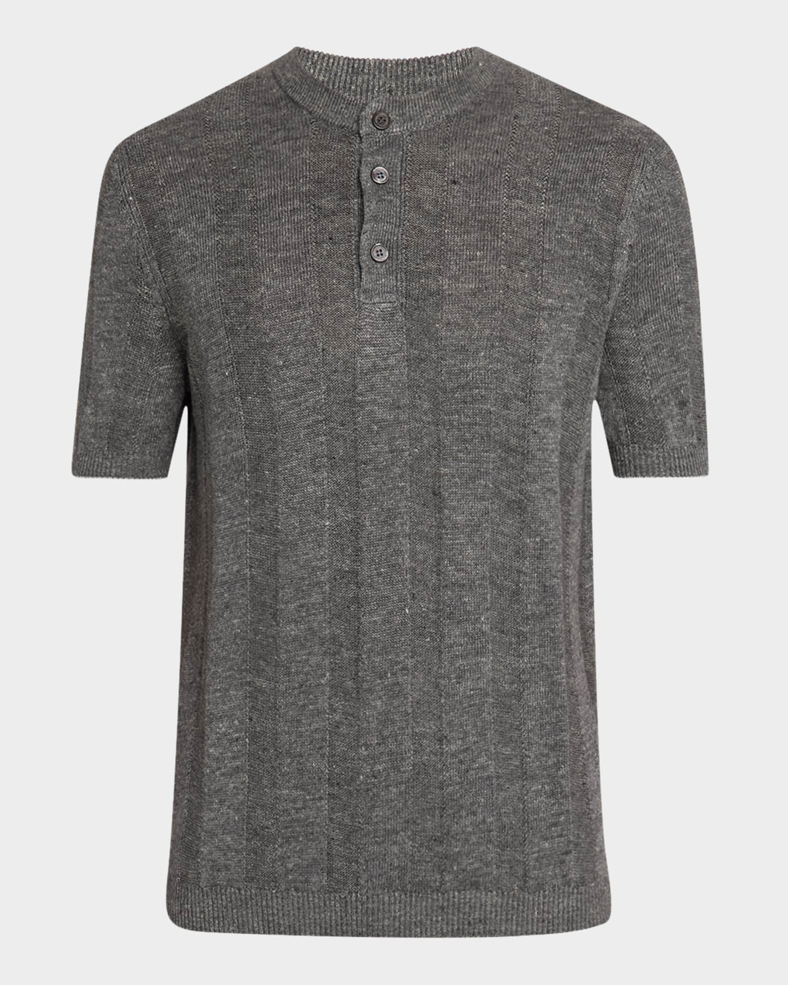 Men's Linen and Cotton Henley Short-Sleeve Sweater