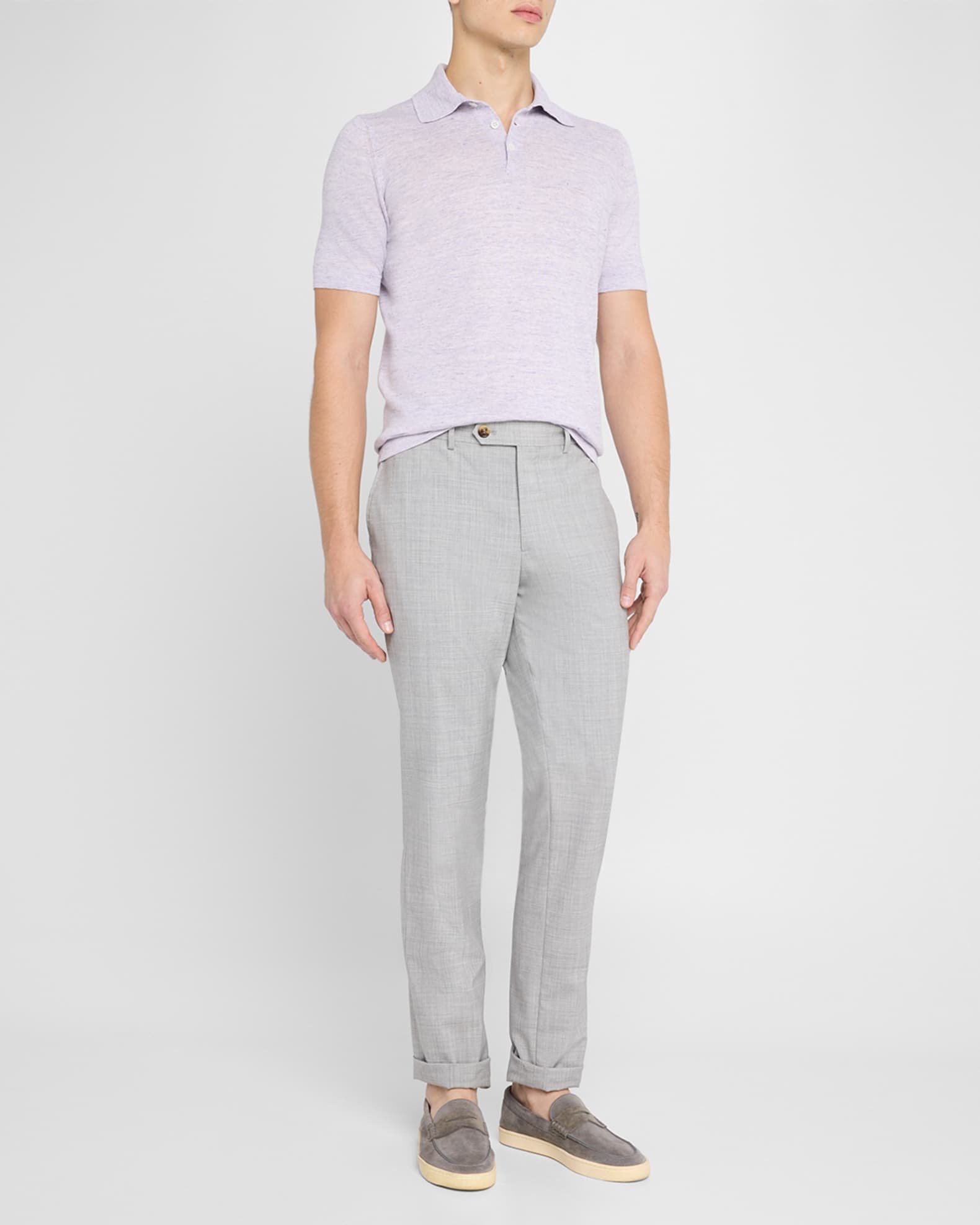 Brunello Cucinelli Men's Linen and Cotton Polo Shirt