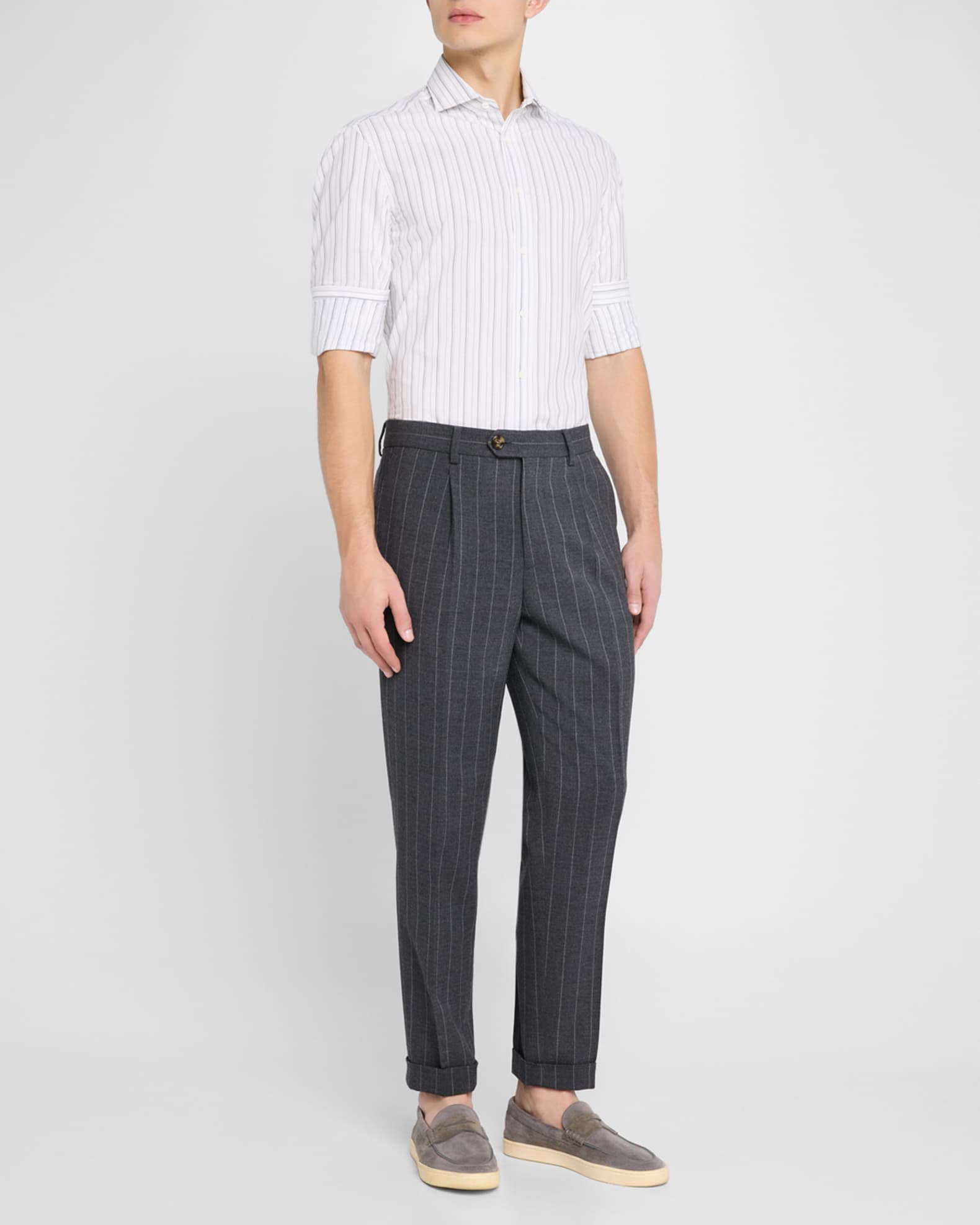 Men's Cotton Multi-Stripe Sport Shirt - Thumbnail 2