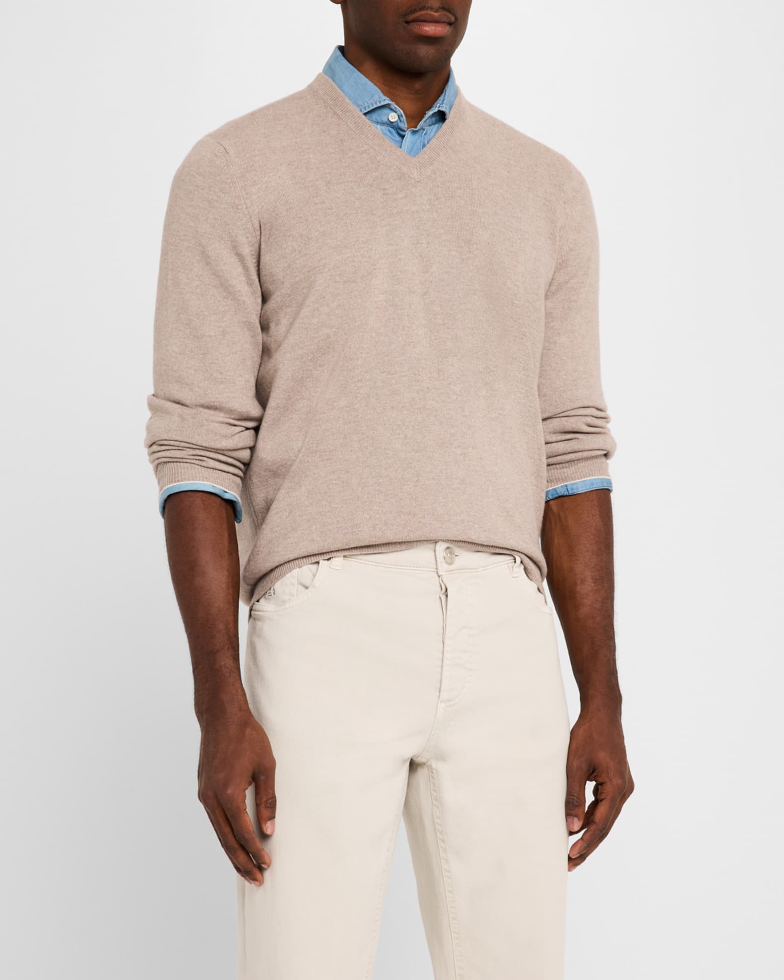 Brunello Cucinelli Men's Cashmere V-Neck Sweater | Neiman Marcus