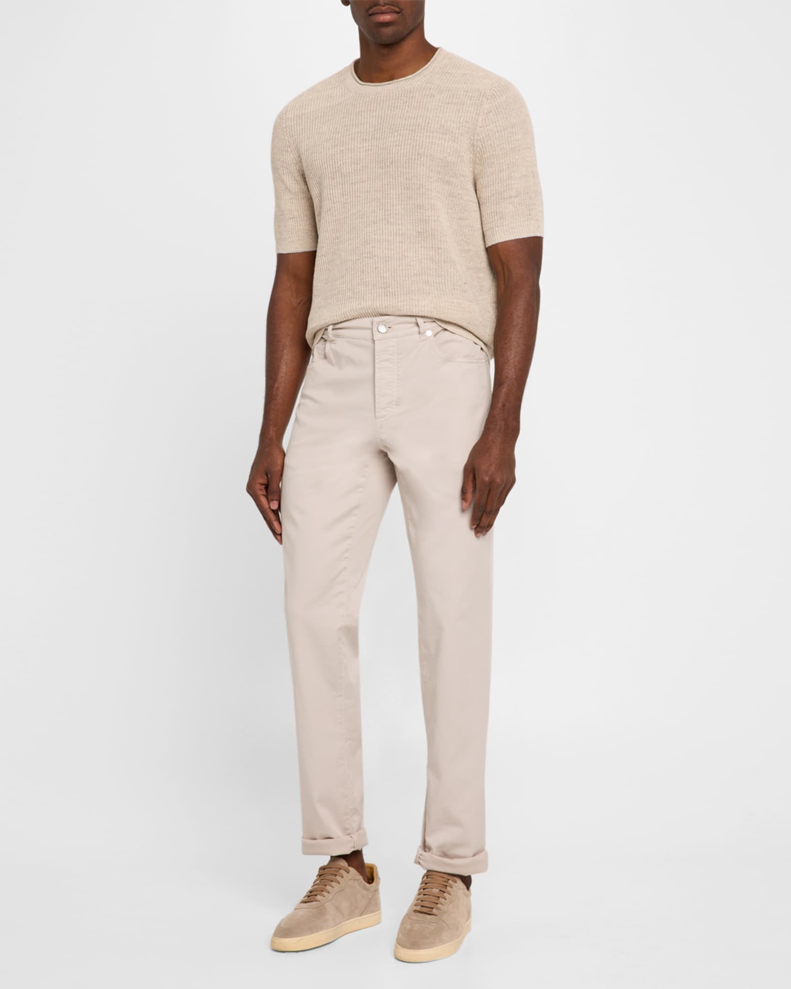 Men's Ribbed Linen and Cotton Short-Sleeve Crewneck Sweater 1