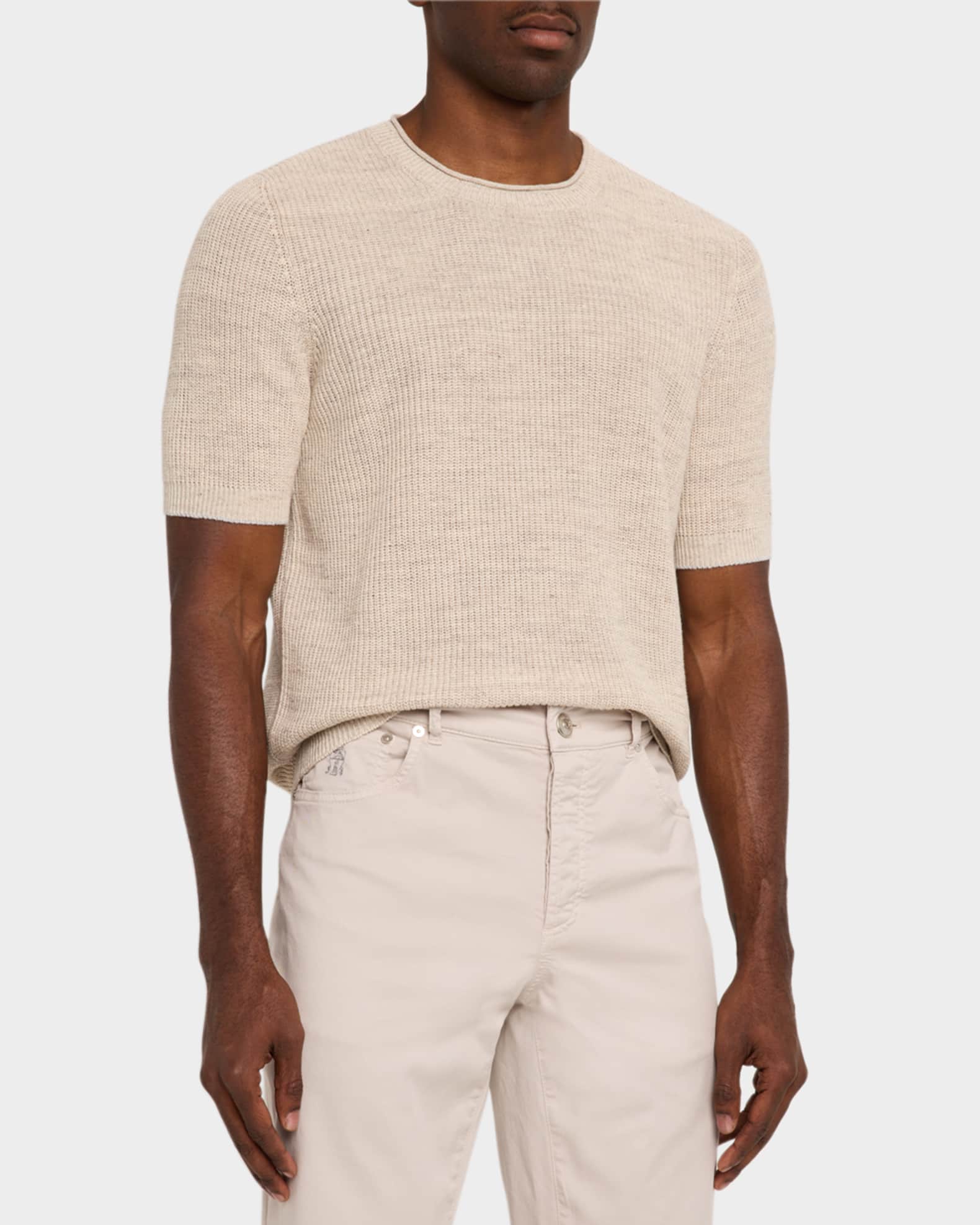 Men's Ribbed Linen and Cotton Short-Sleeve Crewneck Sweater