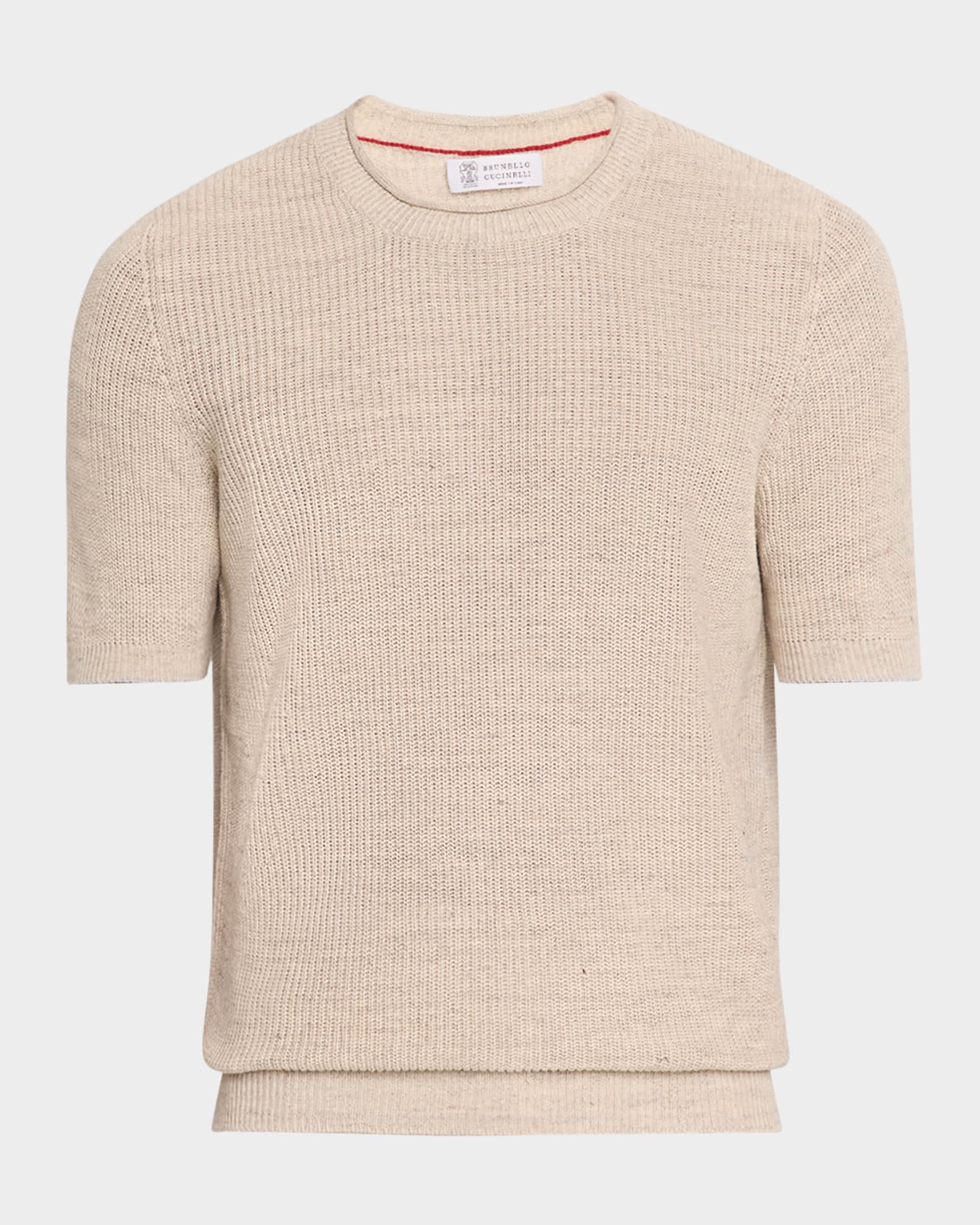 Men's Ribbed Linen and Cotton Short-Sleeve Crewneck Sweater 0