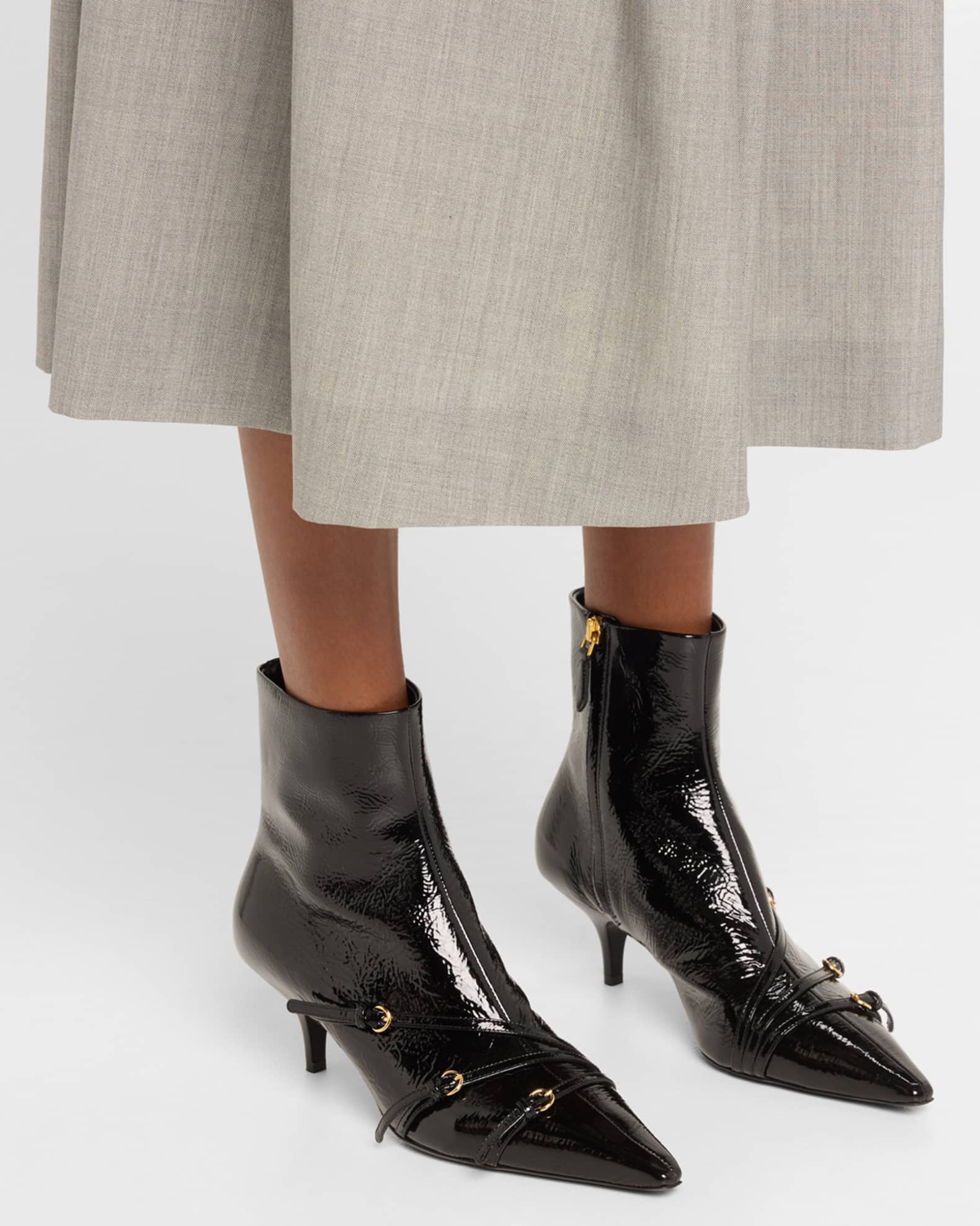 Leather Buckle Trio Ankle Booties 1