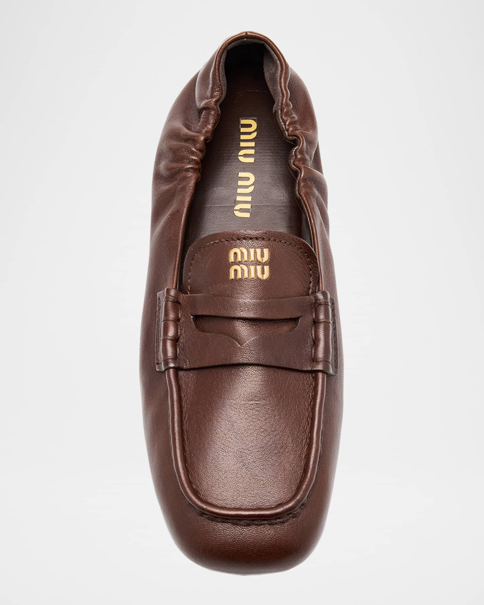 miu miu ブラウンレザーウィングチップ 39.5 Miu Miu Aviator Leather Penny Loafers | Neiman Marcus
