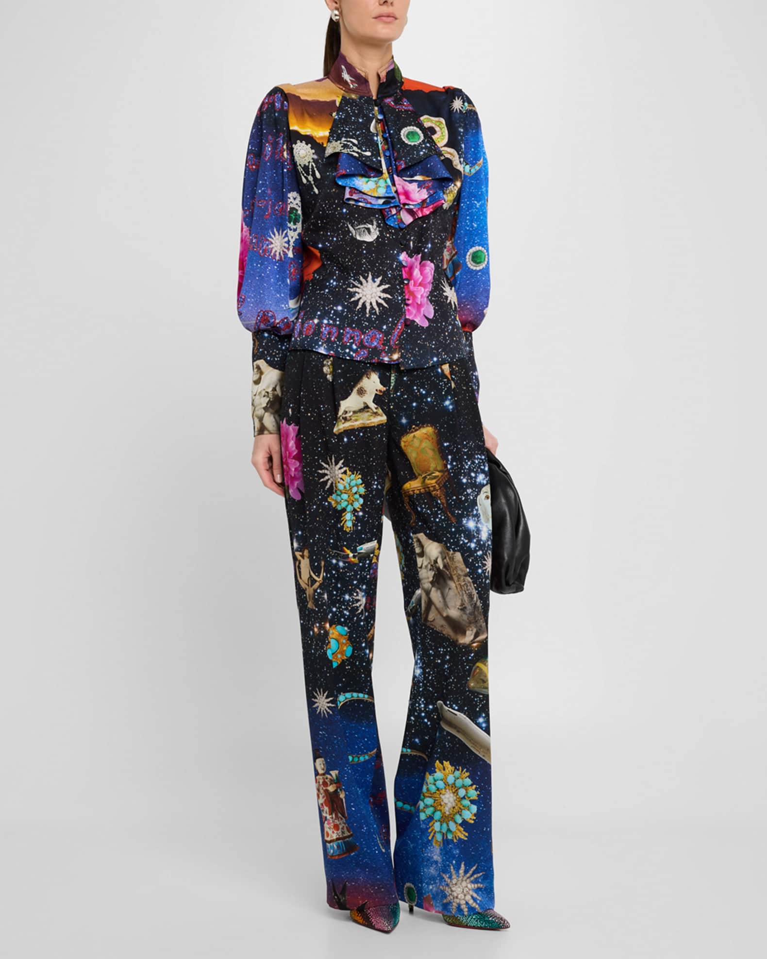Starry Night Redux Pleated Wool Baggy Trousers 1